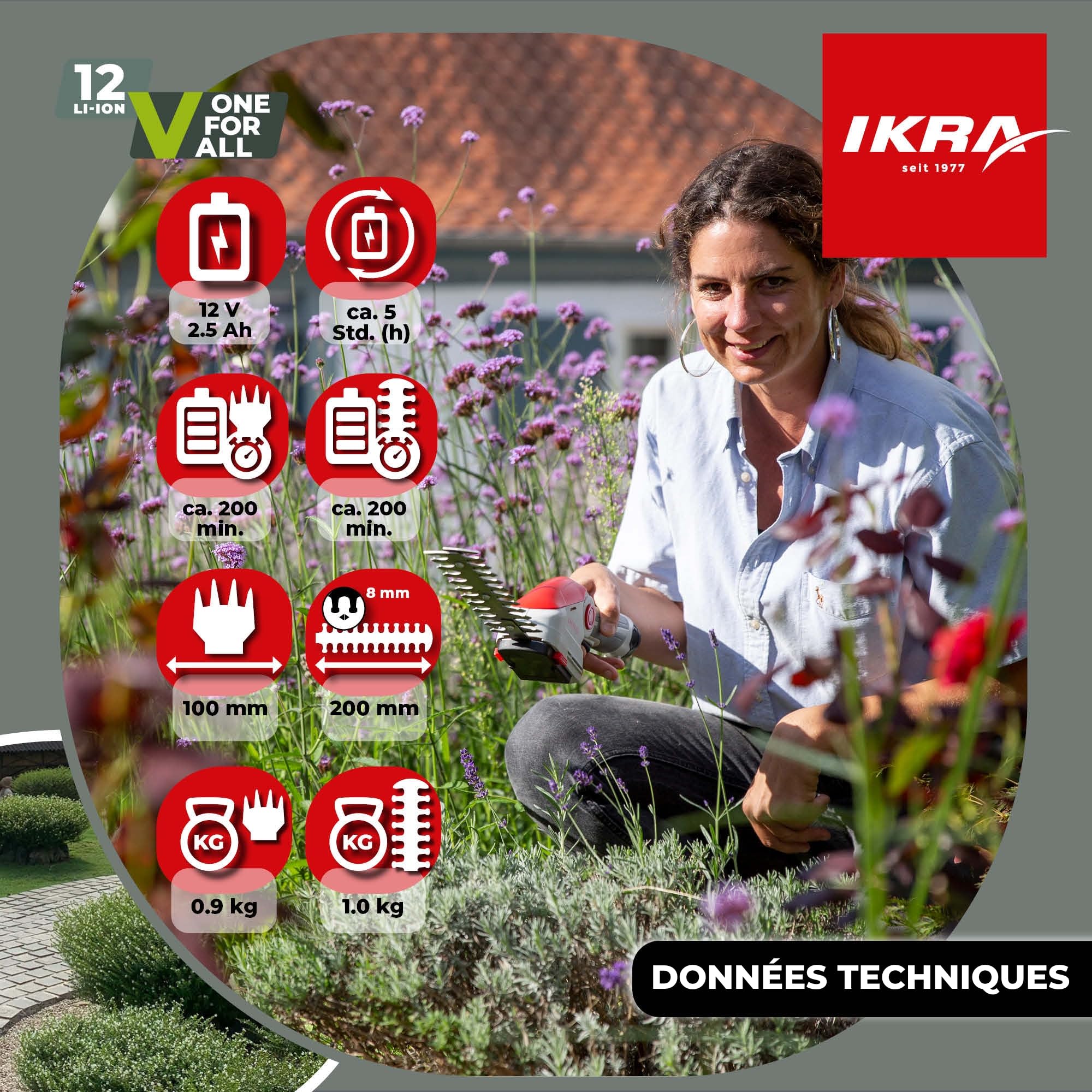 IKRA cisaille à Gazon et sécateur sans Fil IGBS 1210 2-en-1, Sac Inclus