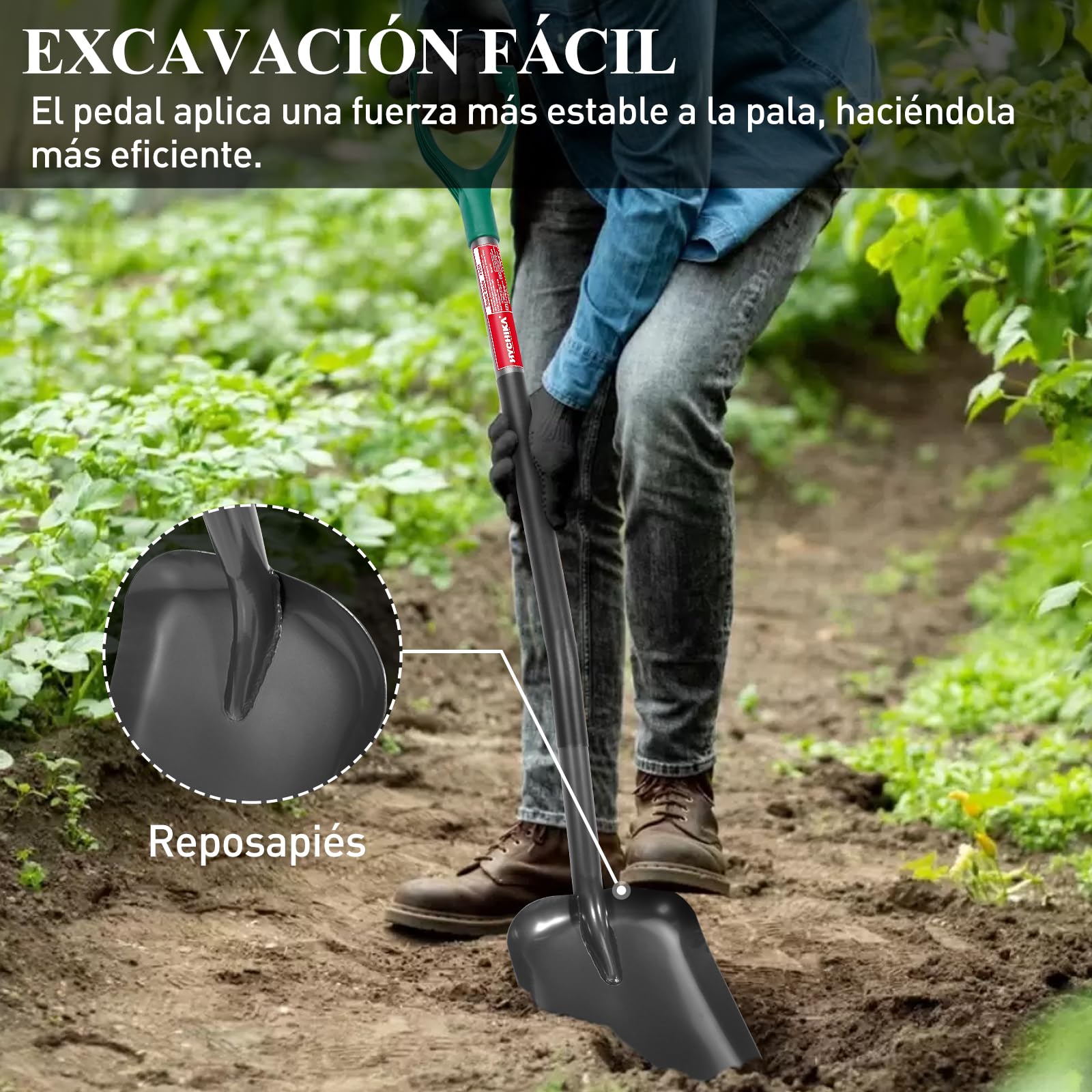 HYCHIKA Pala Jardineria Cuadrada, Pala Jardin,Acero Templado, Cómodo Mango Curvado en D, para Deshierbe, Plantas, Agricultur, Cavar