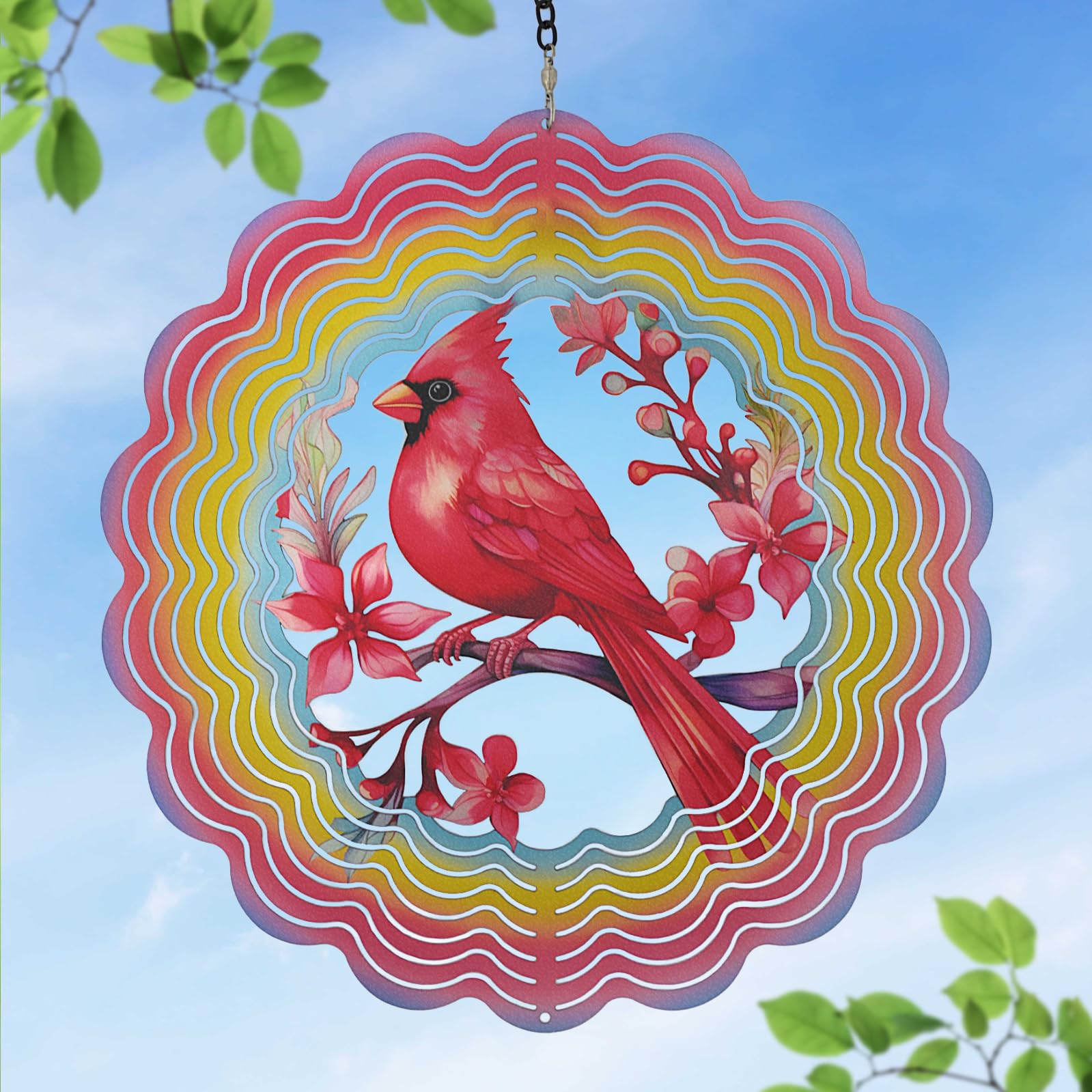 Eandisom Wind Spinners Outdoor Cardinala for Mom, Birthday Gifts for Women, Hanging 12 inch 3D Wind Sculptures for Garden Decor for Outside, Yard, Outdoor