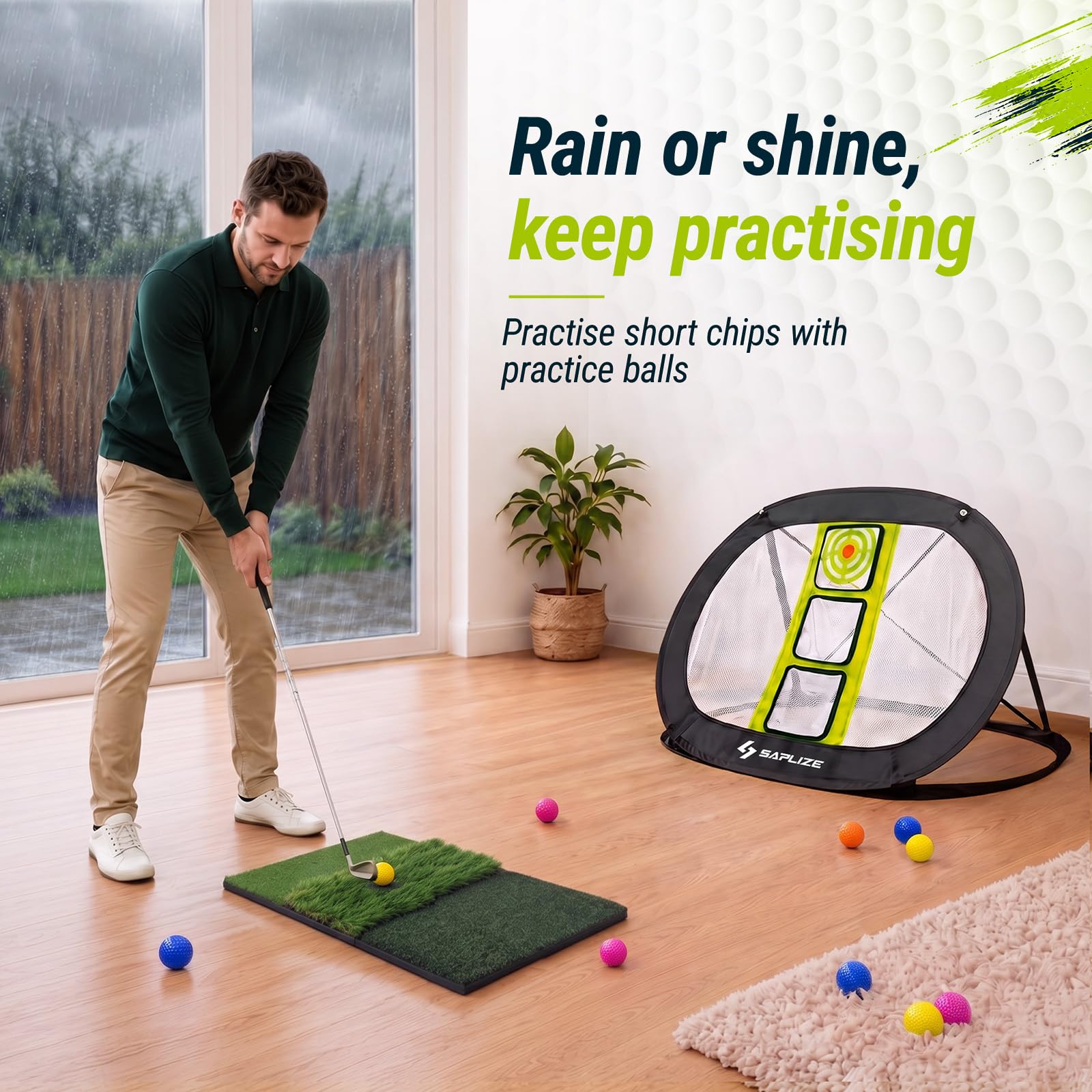 SAPLIZE Golf-Chipping-Netz, stark stabil, Pop-Up-X-förmiges Golf-Zielnetz für Indoor/Outdoor/Hinterhof, Genauigkeit und Schwungübung, tragbares Golf-Trainingsnetz