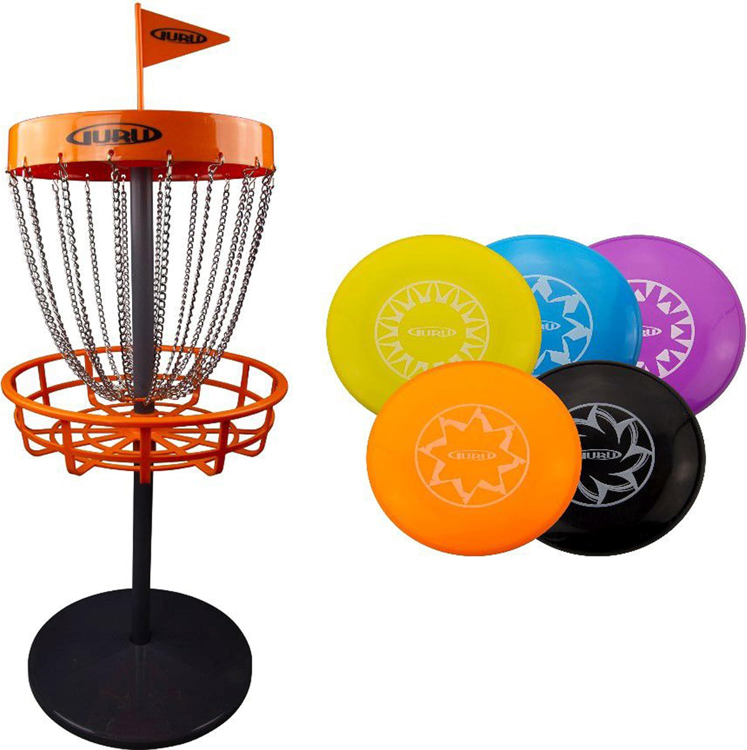 Guru Disc Golf Mini Basket Set, Mini Discgolf Korb, 5 Mini-Discs, Indoor & Outdoor Frisbee Golf