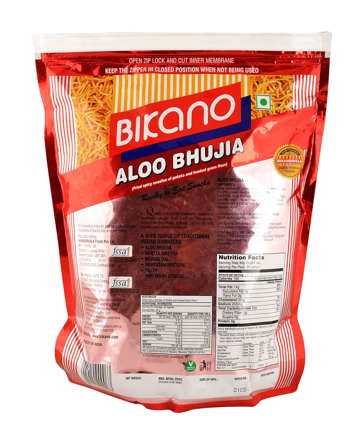 Bikano Bocadillos - Aloo Bhujia, paquete de 1 kg