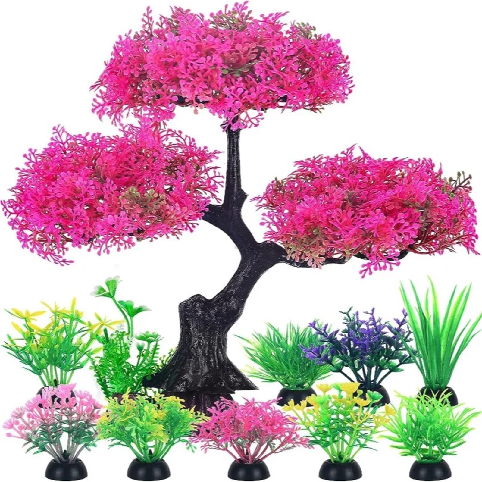 Plantas Artificiales Acuario Plantas Artificiales de plástico for Acuario, decoración de peceras, Adornos de Malas Hierbas.(Yellow)