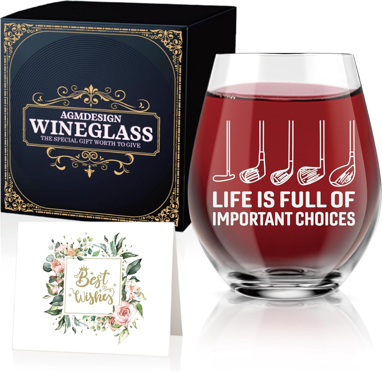 AGMDESIGN Life is Full of Important Choices Funny Wine Glass with Gift Box, Golf Accessories for Men and Women, Christmas Birthday Retirement Gifts for Grandparents Dad Mom Wife Golf Lovers AGMDESIGN Life is Full of Important Choices Funny Wine Glass with Gift Box, Golf Accessories for Men and Women, Christmas Birthday Retirement Gifts for Grandparents Dad Mom Wife Golf Lovers