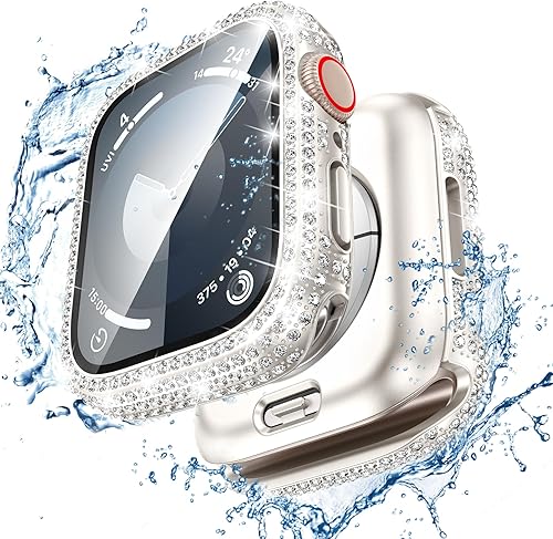 LETOID Funda protectora de pantalla impermeable brillante de 1.772 in para Apple Watch Series 9, 8, 7, 2 en 1, cubierta frontal y trasera,
