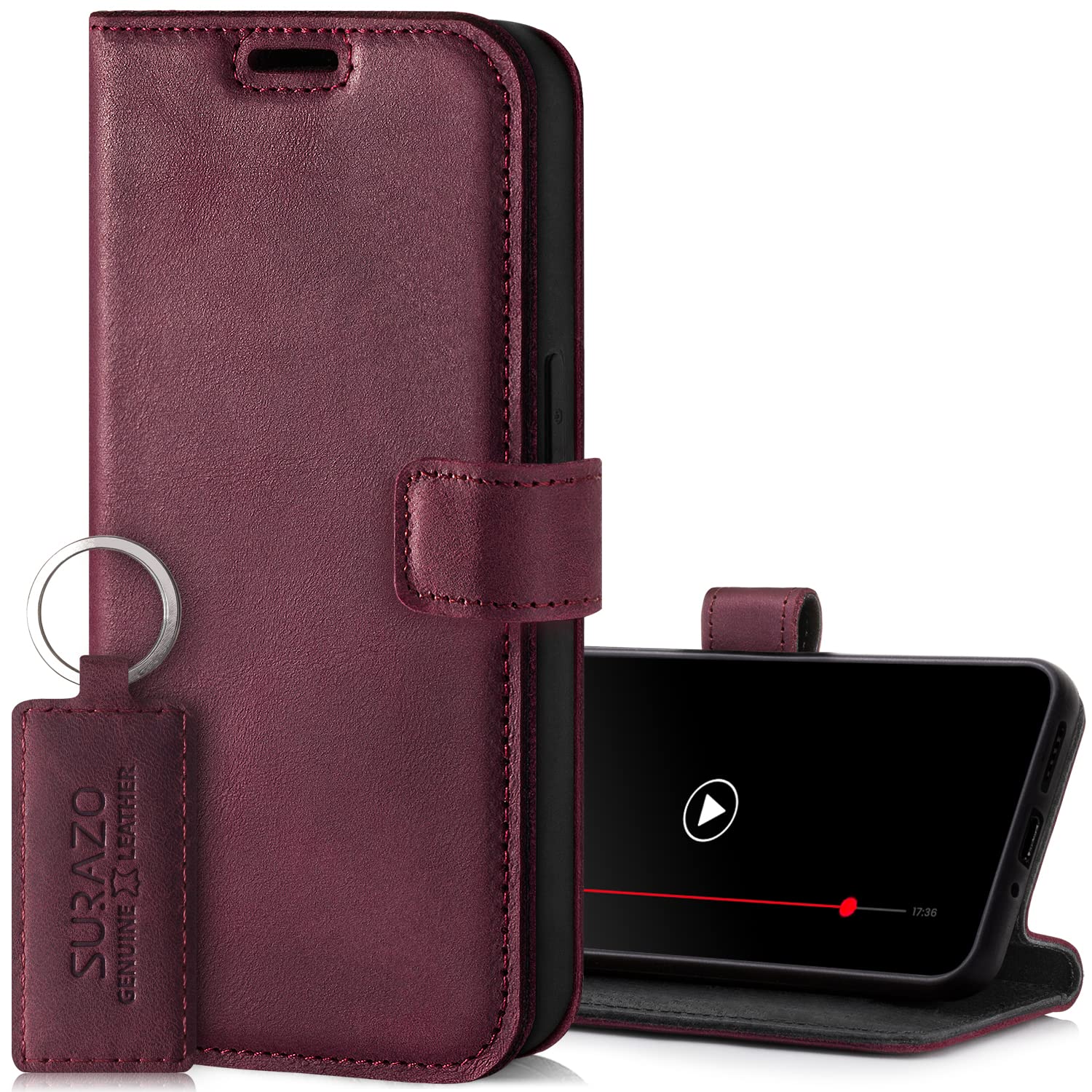 SURAZO Handyhülle für Samsung Galaxy S23 FE Hülle Leder – Klappbar Echtleder Schutzhülle [ Magnet, Kartenfach, RFID Schutz, Standfunktion ] Flip Klapphülle Wallet Case Cover Lederhülle (Burgund)