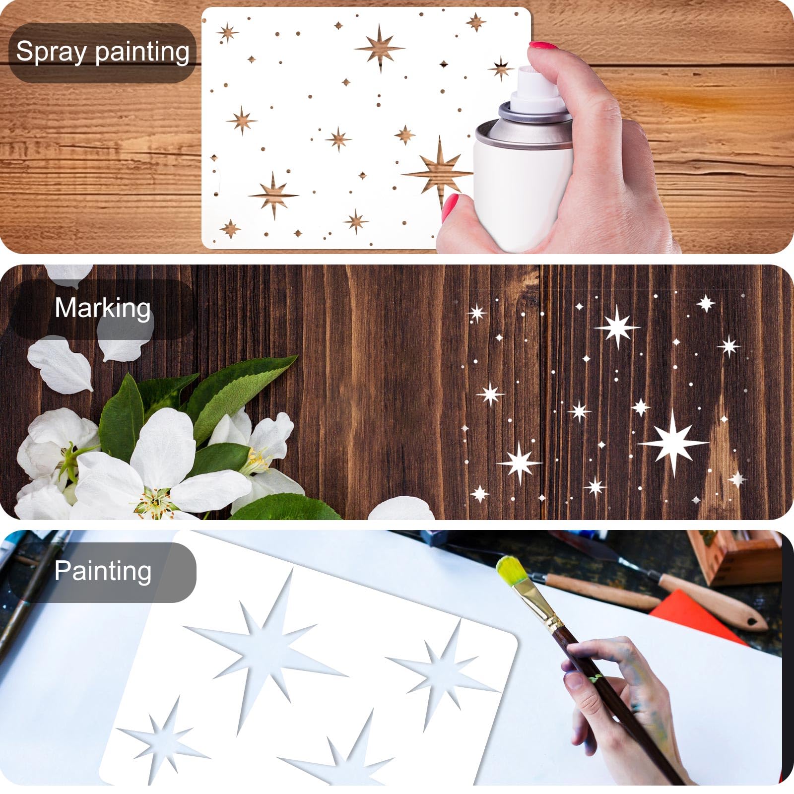 Stencil A Stella Grande,Stencil A Forma Di Stella Per Pittura A Forma Di Stella A 5 Punti Grande Da Parete,Diverse Dimensioni Per Tessuti, Carta, Decorazione Della(14pezzo