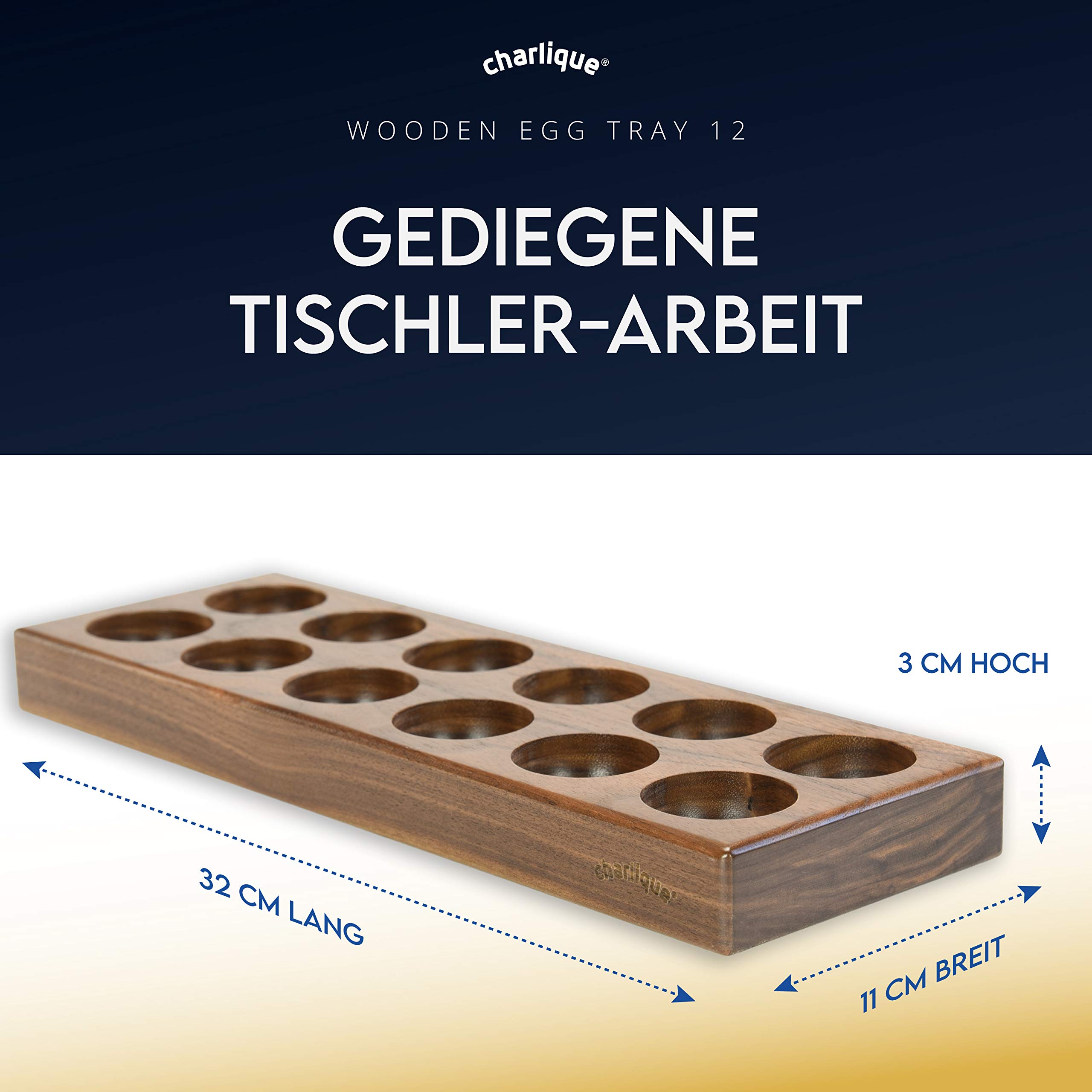 Huevera – Huevera hecha a mano para 12 huevos – Almacenamiento de huevos de lujo – Tu ingenioso soporte para huevos de madera maciza de nogal – Apto para nevera