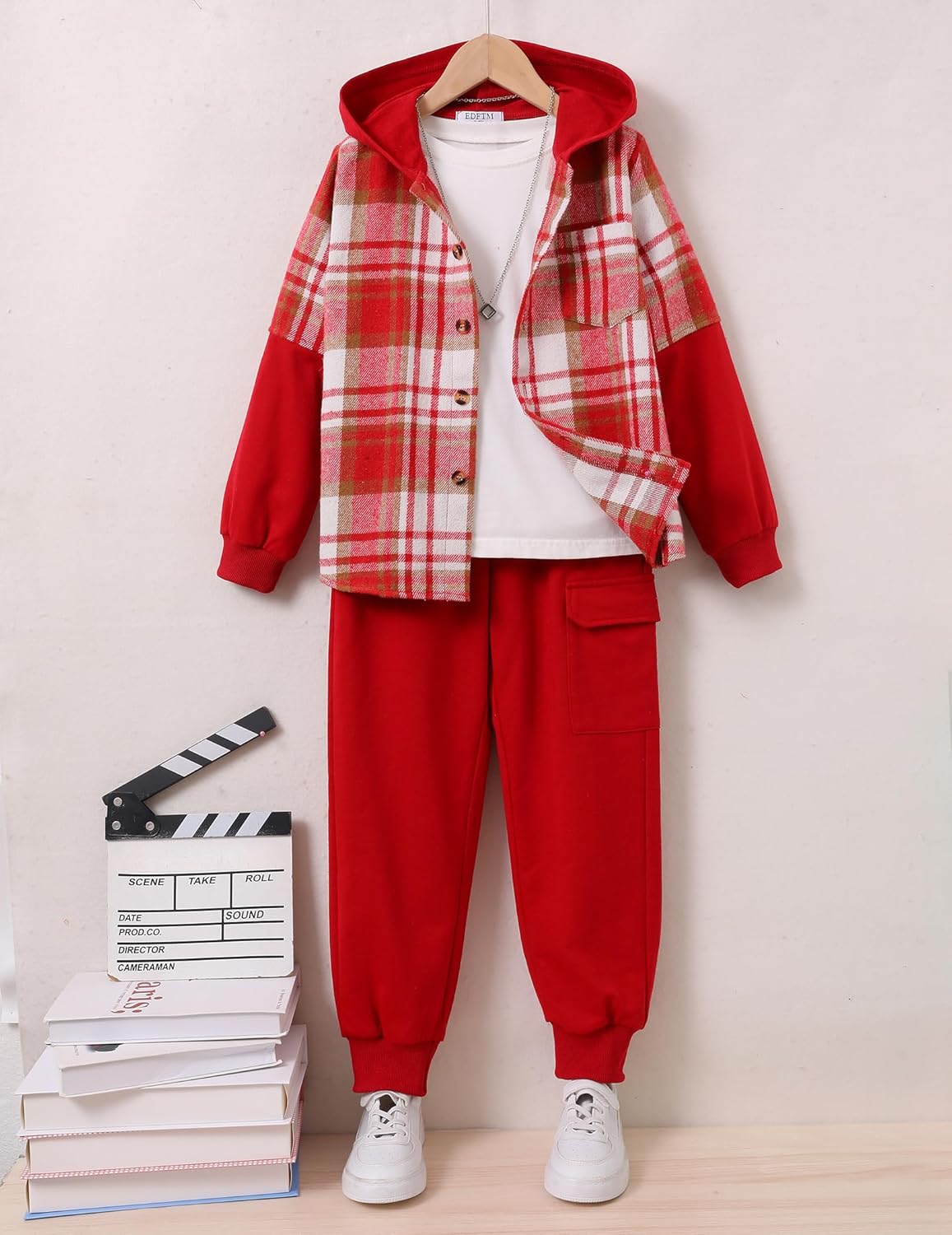 2Pcs Boys Clothes Sweatsuit Set Hoodie Flannel Plaid Shirt and Jogger Pants for Kids Fall Winter Spring Outfits - Image 2