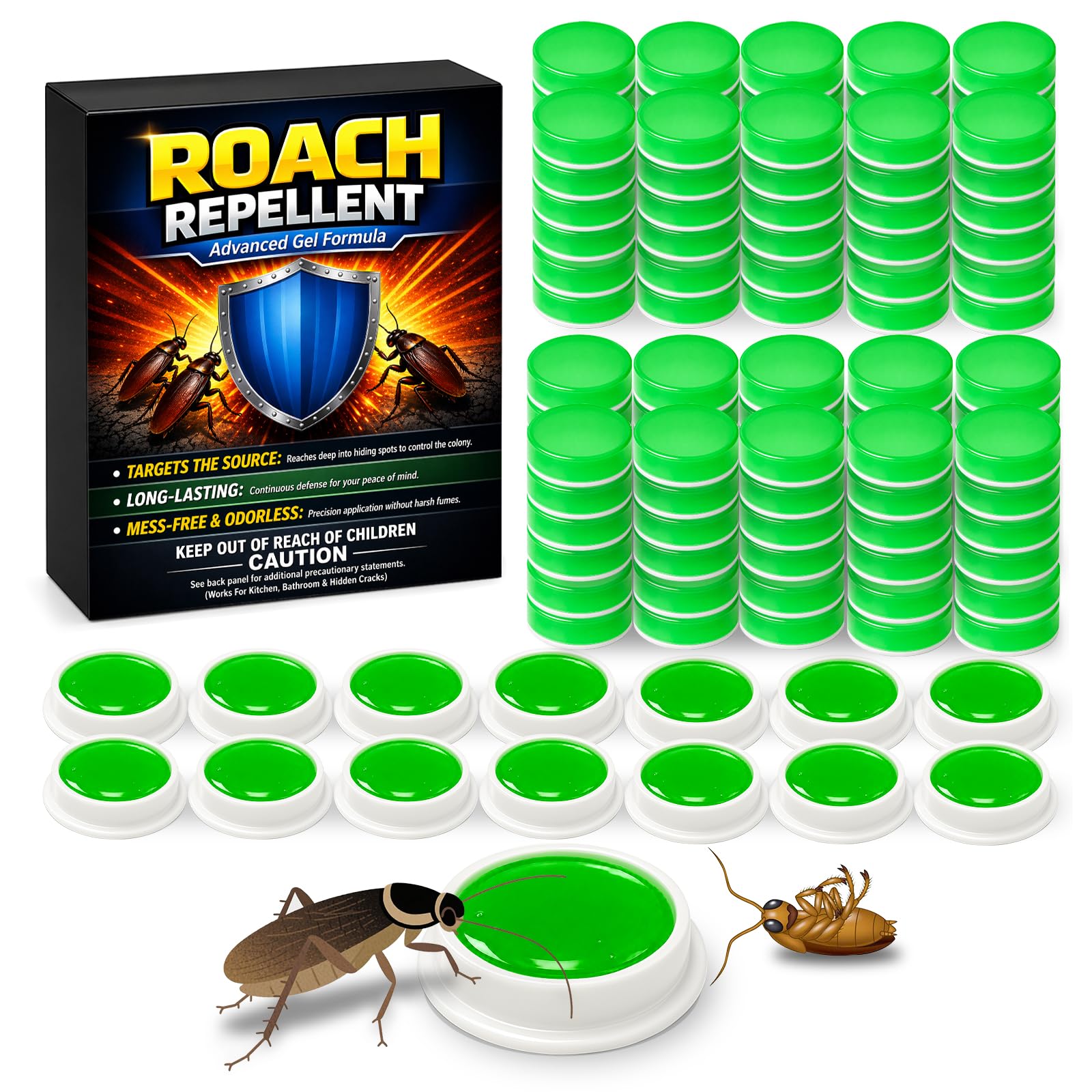 Roach Repellent Gel Bait 120 Pack, Cockroach Indoor Infestation Killer, Roach Bait Gel for German American Oriental Roaches, Cockroach Control for Kitchen Bathroom