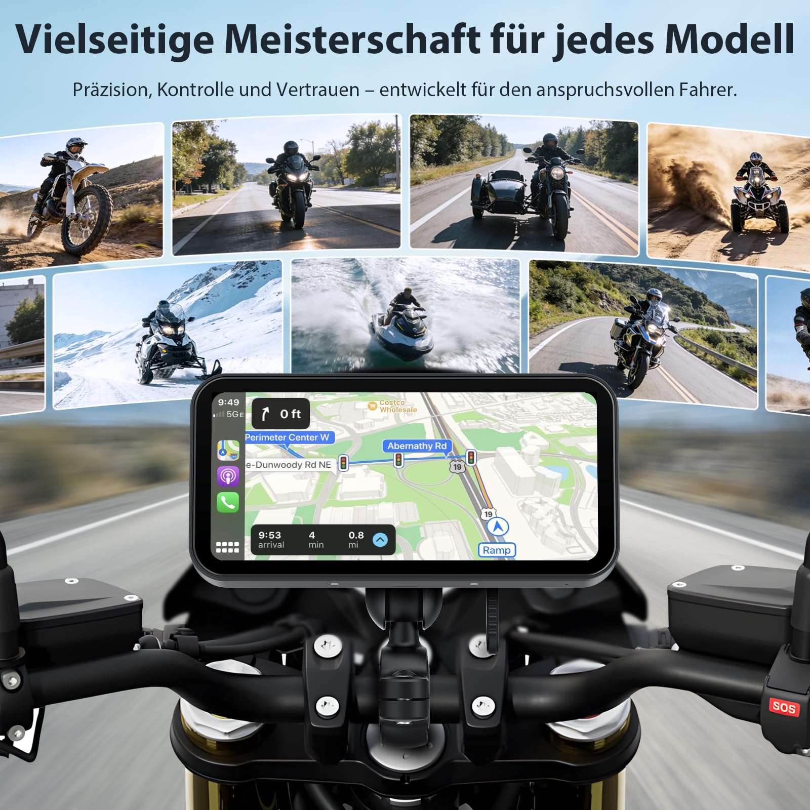A622 Motorrad CarPlay 6.25 Zoll-Touchscreen-Display, kabelloses CarPlay und Android Auto, IP67 wasserdicht, Reifendruckkontrollsystem (TPMS), Dual-Bluetooth, GPS, USB/Acc-Stromversorgung
