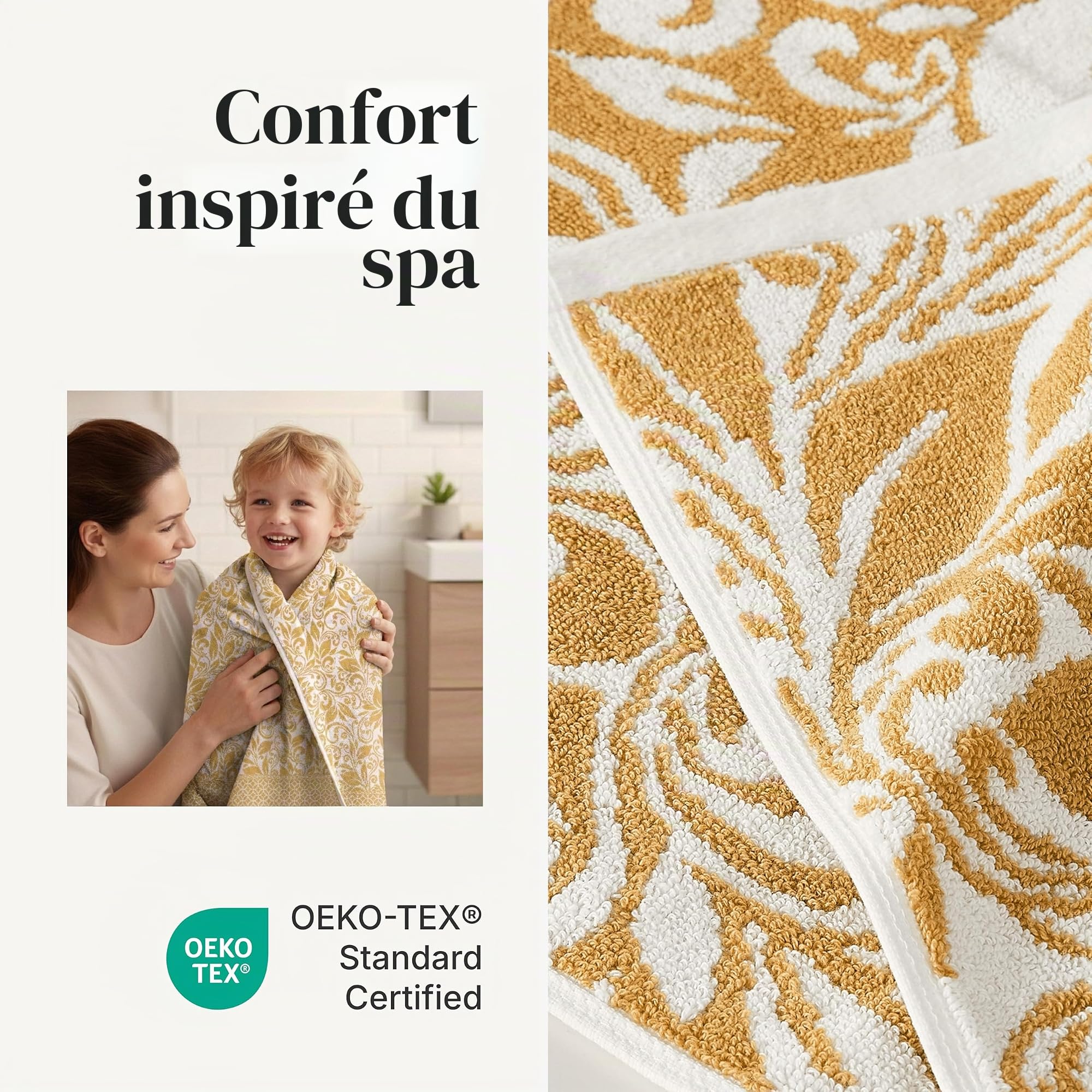 Amrapur Modern Threads Lot de 6 Serviettes Jacquard réversibles en Fil Teint en Fil – Serviettes de Bain, essuie-Mains et débarbouillettes – Super absorbantes et à séchage Rapide – 100% Coton peigné