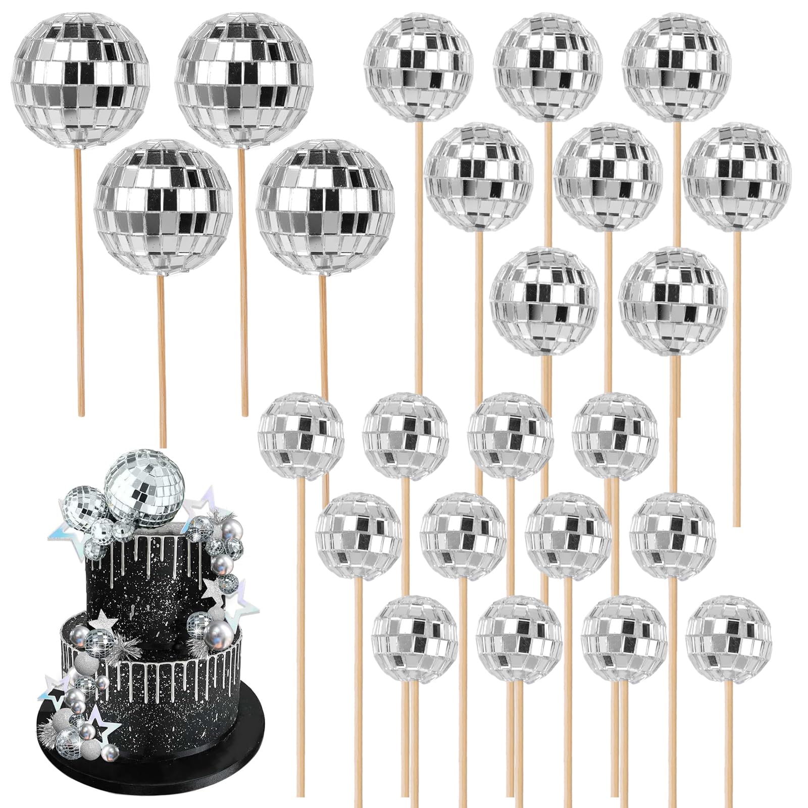 7 Pièces Disco Boule Décoration De Gâteau, 4 Tailles Boules Déco