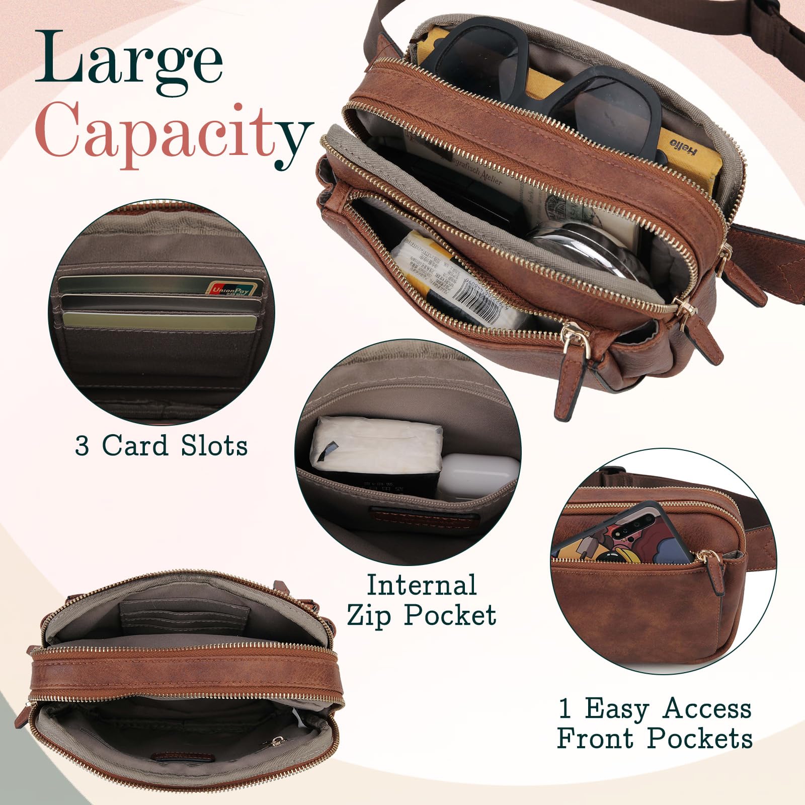 VX VONXURY Sac Banane Chic pour Femme Homme, Cuir PU Sac Ceinture Sacoche Banane Fanny Pack, Sac Banane Léger à Bandoulière avec Sangle Réglable pour la Course à Pied en Plein Air, la Randonnée