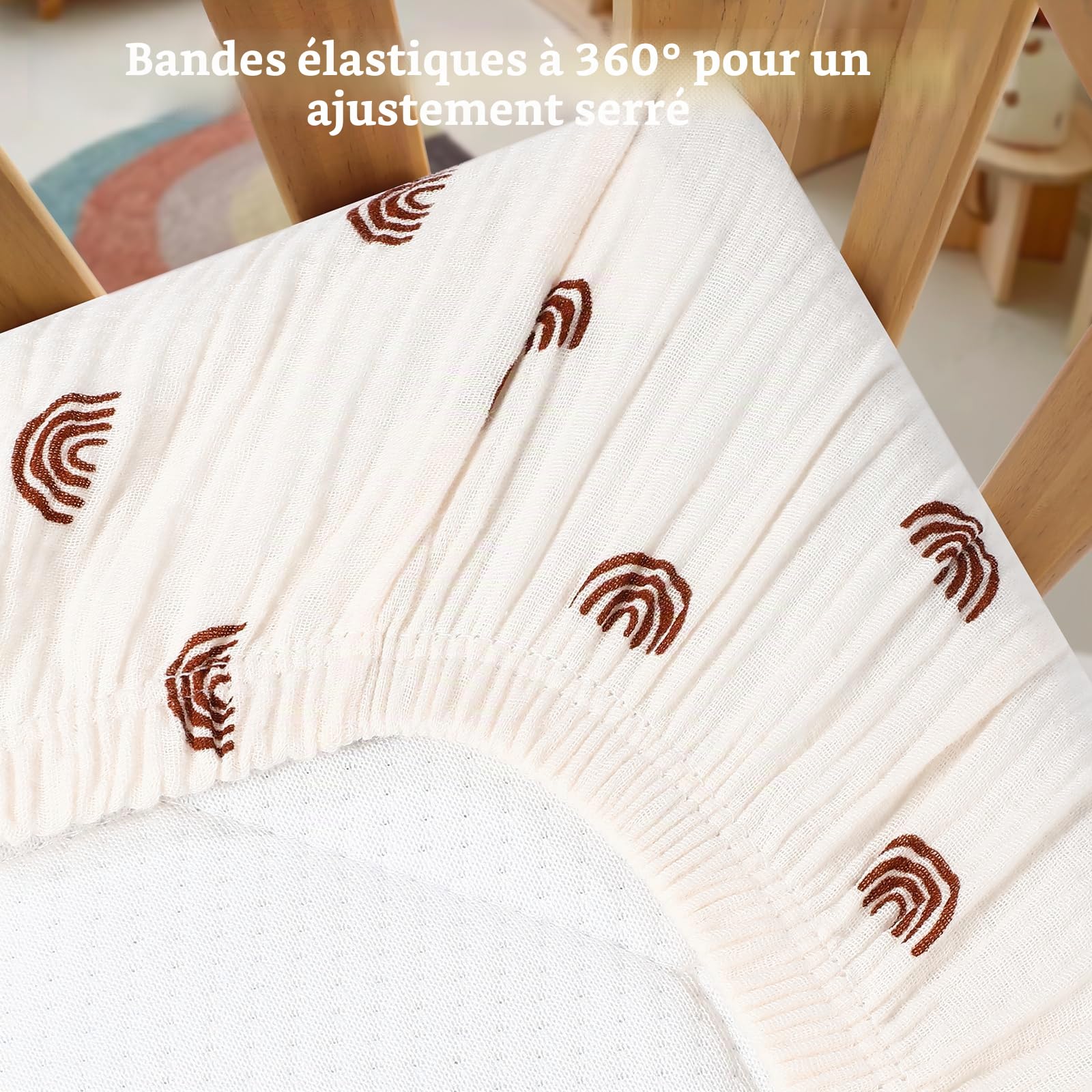 Drap Housse en Mousseline 80x40cm Lot de 3, 100% Coton Draps Housses pour Couffin, Draps de Berceau pour Matelas Ovale, Sablier et Rectangulaire, 70x35 78x36 80x40 cm, Arc-en-Ciel | Lot de 3 draps-housses 100 % mousseline de coton, doux et respirants pour