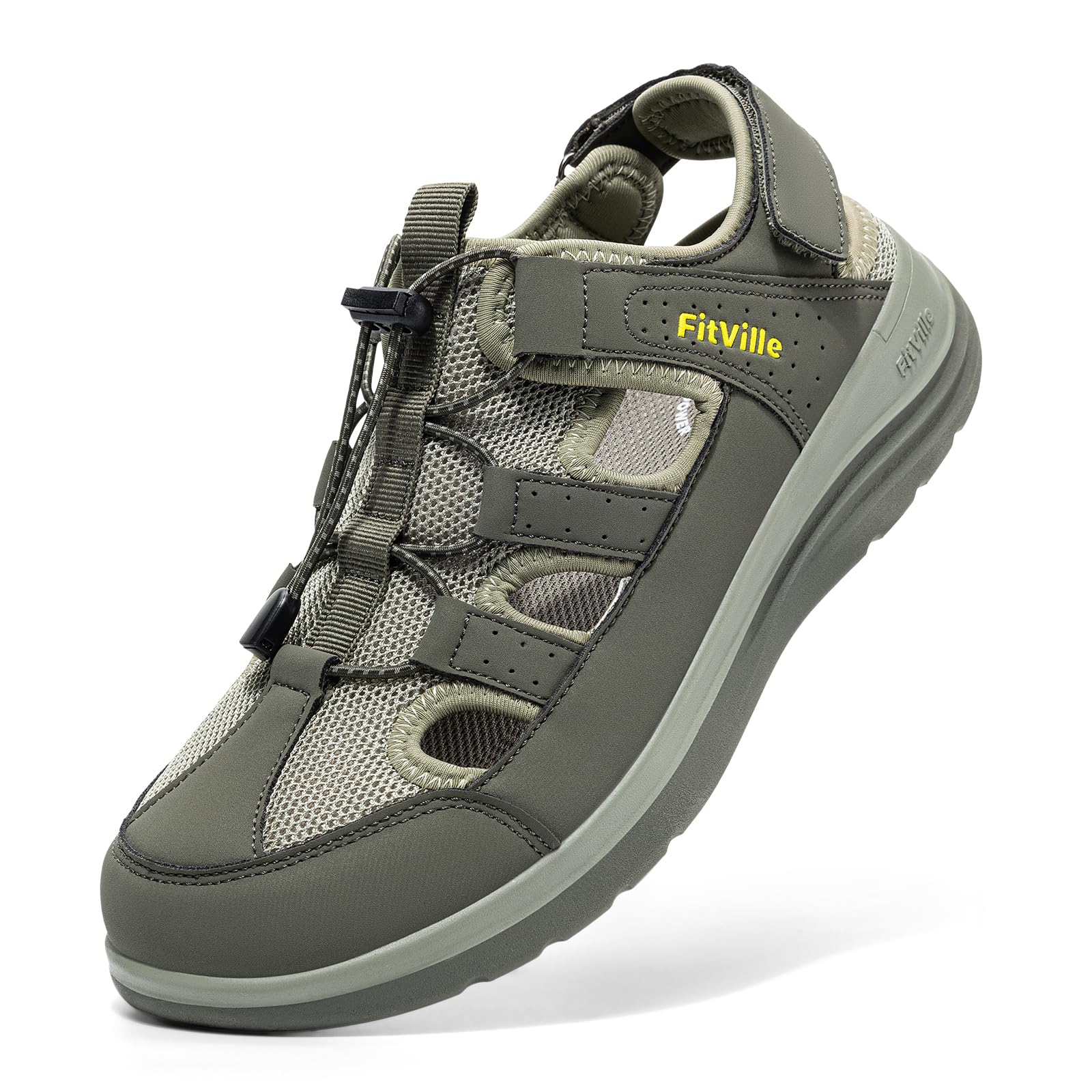 FitVille Weit Sandalen Damen Sommer Leicht Sandaletten mit Verstellbarer Klettverschluss Wanderschuhe mit Fußgewölbestütze Gr.35.5-44