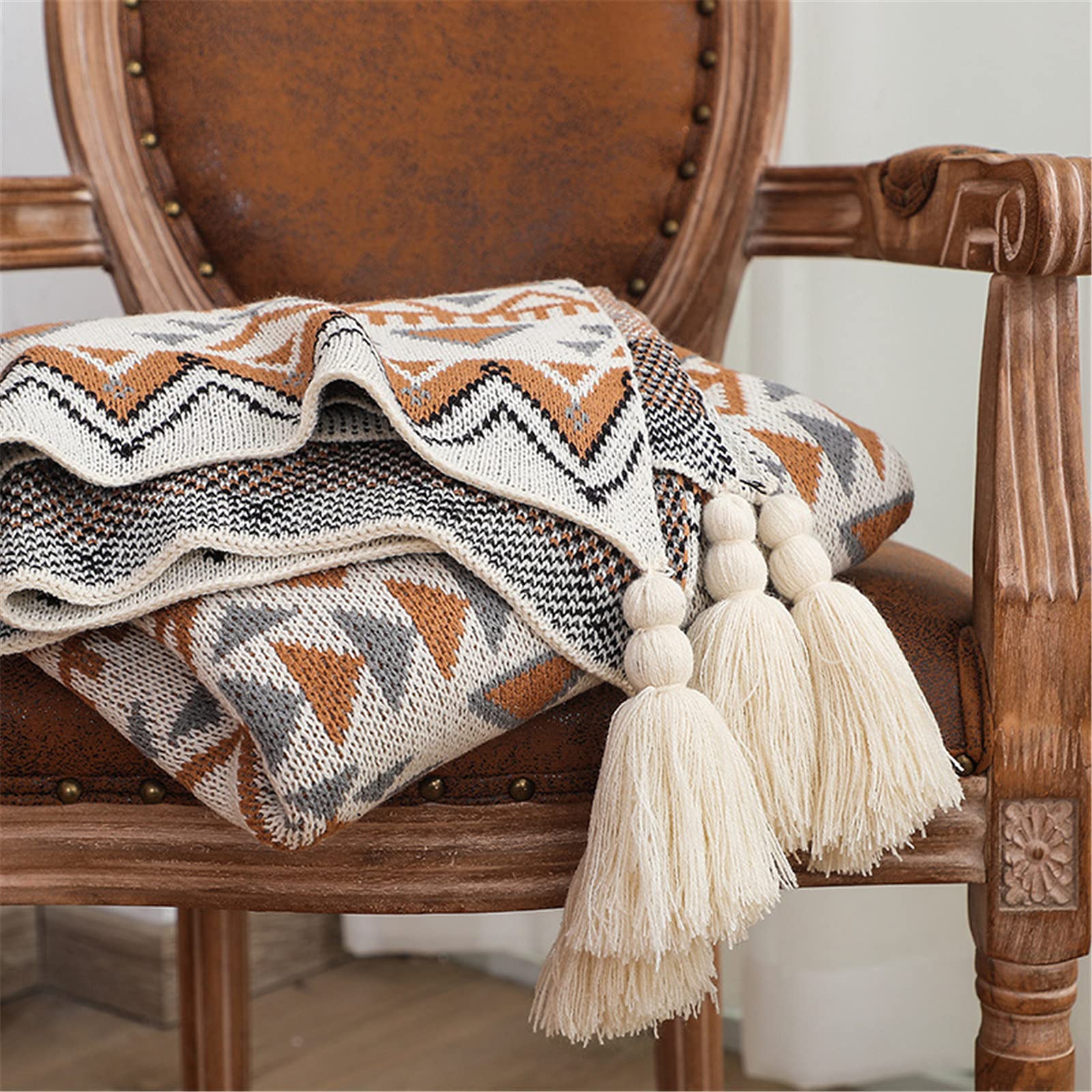 SWECOMZE Boho Wohndecke Weich Strick Quaste Kuscheldecke Sofadecke Schlafdecke Decke (130 x 170 cm)