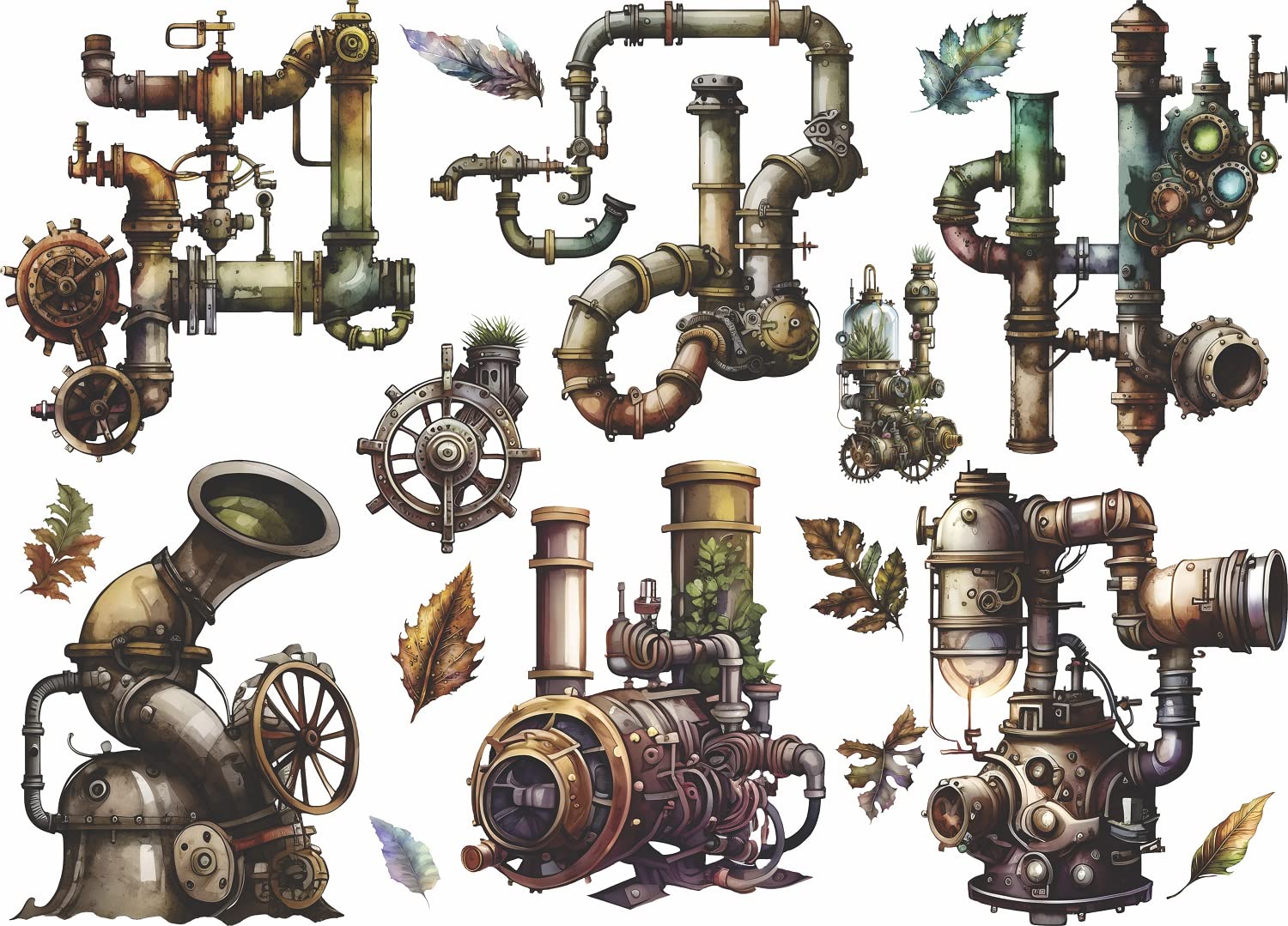 Papier de riz Steampunk Pipes anti-plis pour découpage facile sur meuble