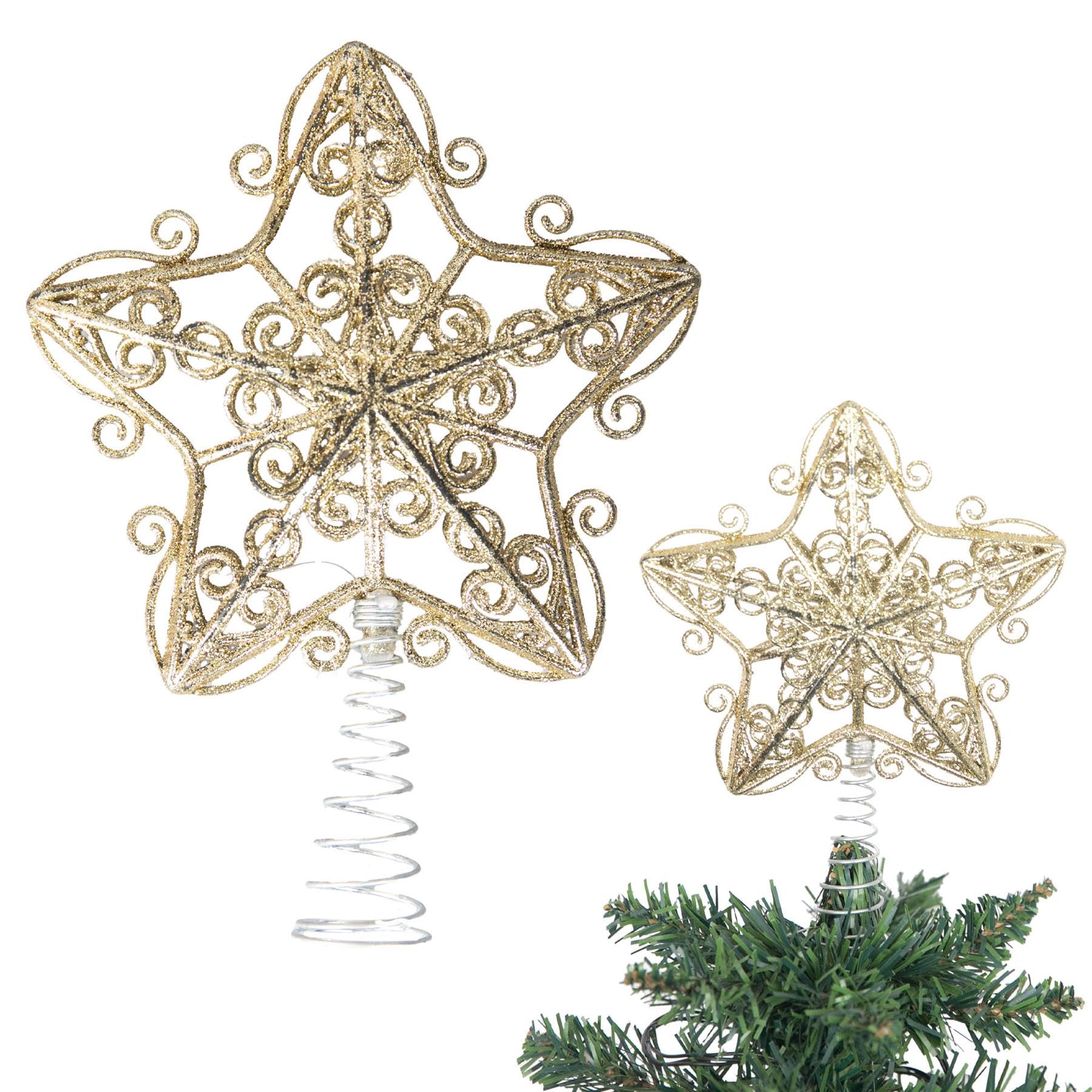 14.5cm Gold Glitter Star Christmas Tree Topper Shatterproof for Christmas Tree Decorations Xmas Treetop Tree Crown Holiday Ornament