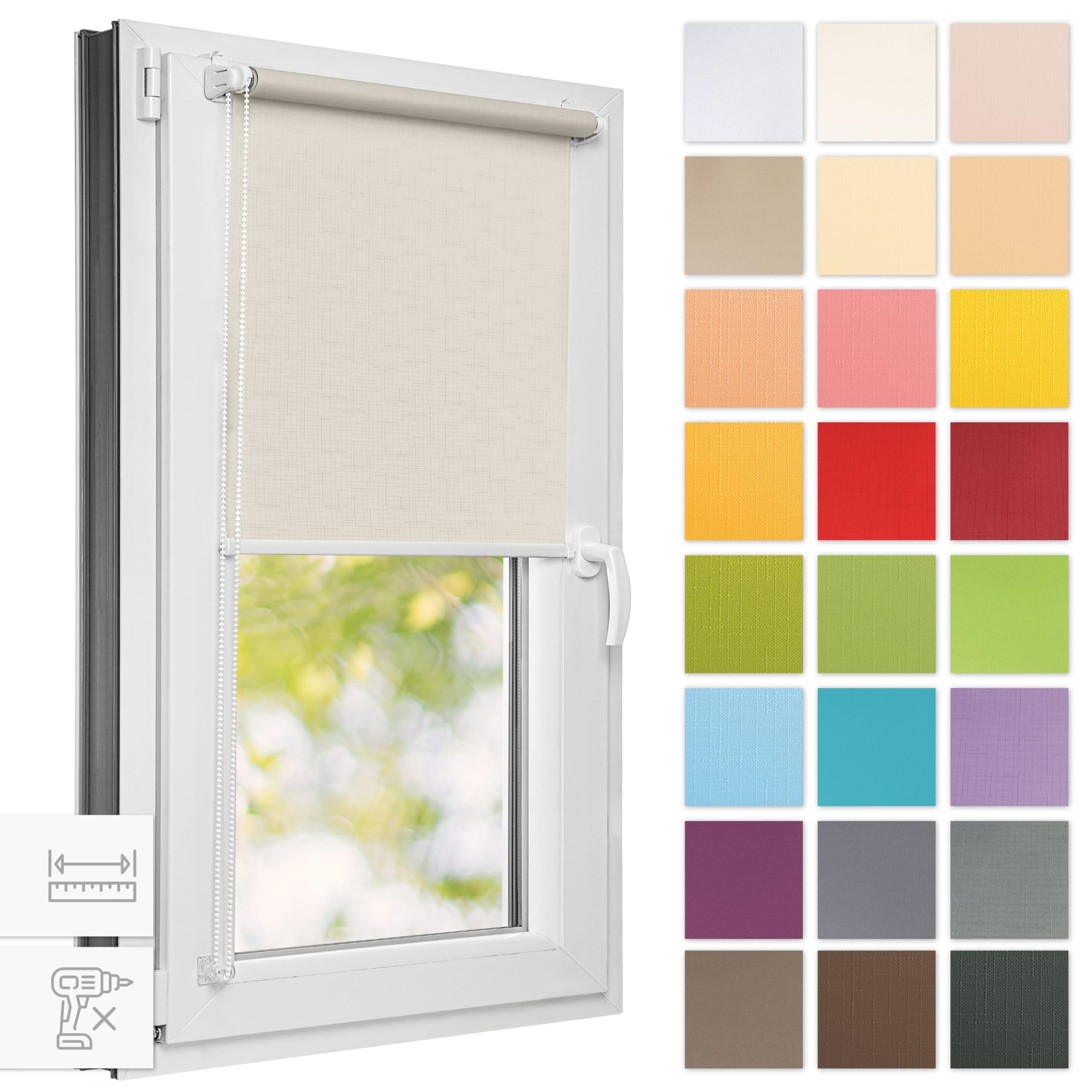 Estika Estor Enrollable sin taladrar - 60 cm x 150 cm - Perla - instalación con Abrazaderas, Estor para Ventanas de Interior, mampara de privacidad para Ventanas y Puertas de balcón
