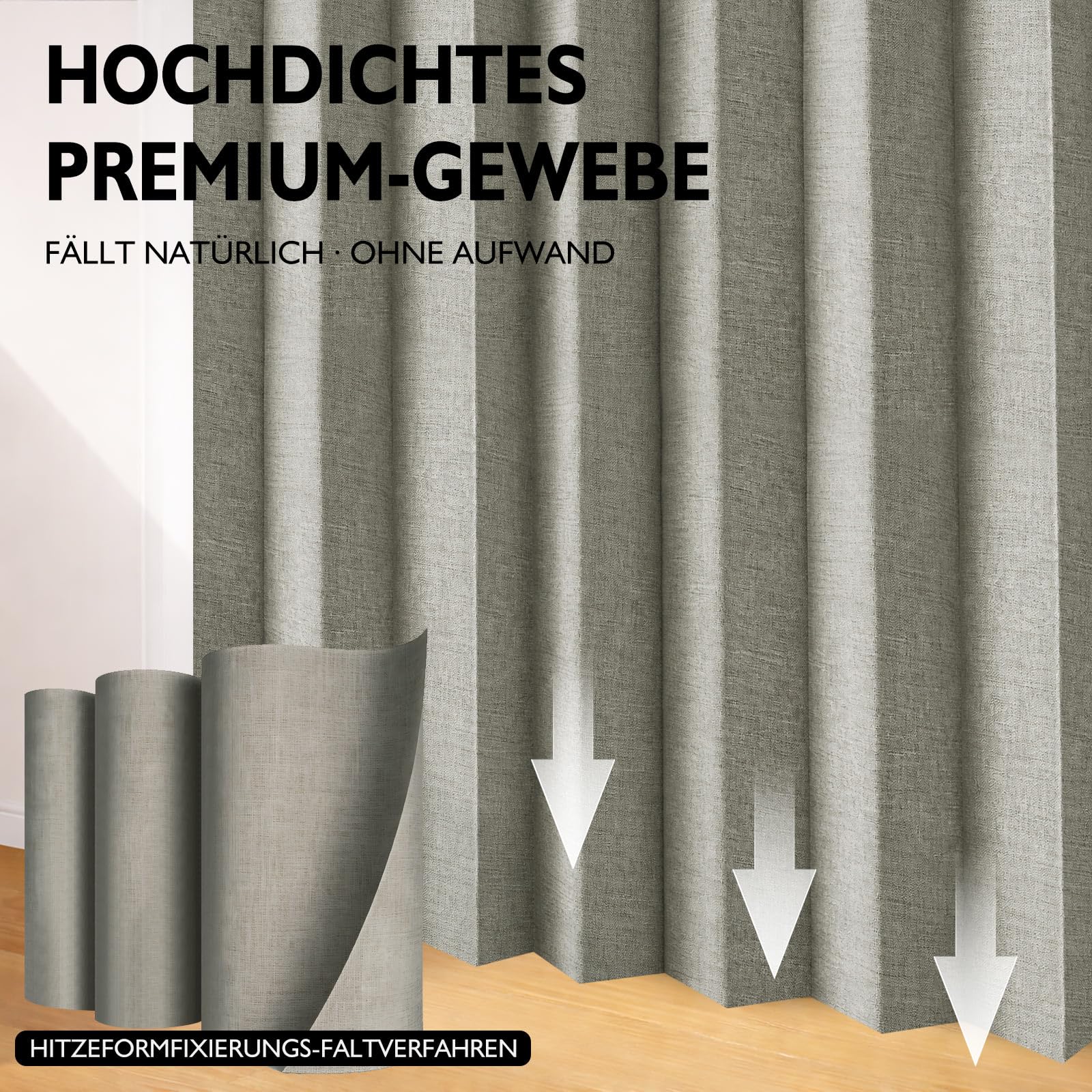 Magnetischer Türvorhang Blickdicht, ohne Bohren – Mit Teleskopstange, Faltenbalg-Design für Schlafzimmer & Flur (Grau, 198 x 106 cm, 1er Pack)