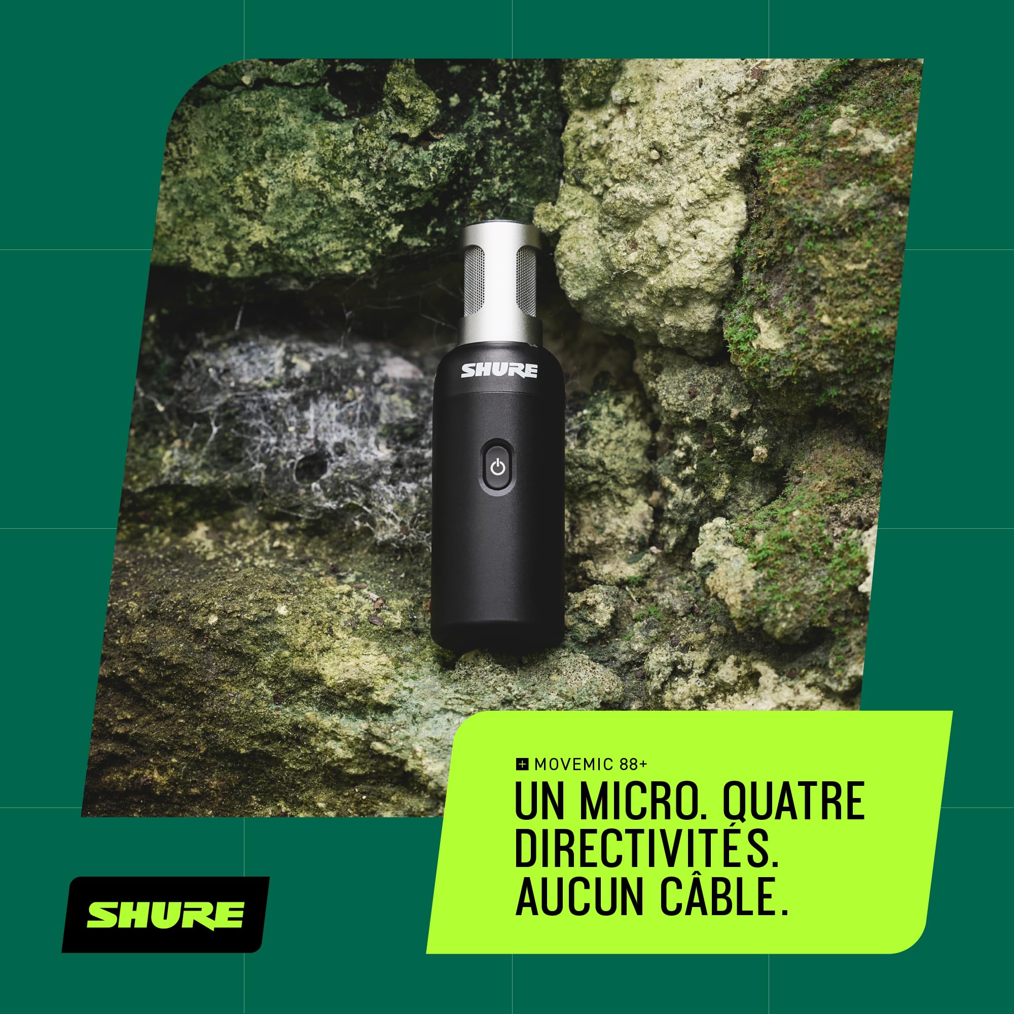 Shure MoveMic 88+ Micro Stereo sans Fil - Enregistreur Audio Professionnel pour Film/Enregistrement sur Le Terrain, interviews, 4 directivités | Compatible avec iOS/Android Via Les Applications Motiv