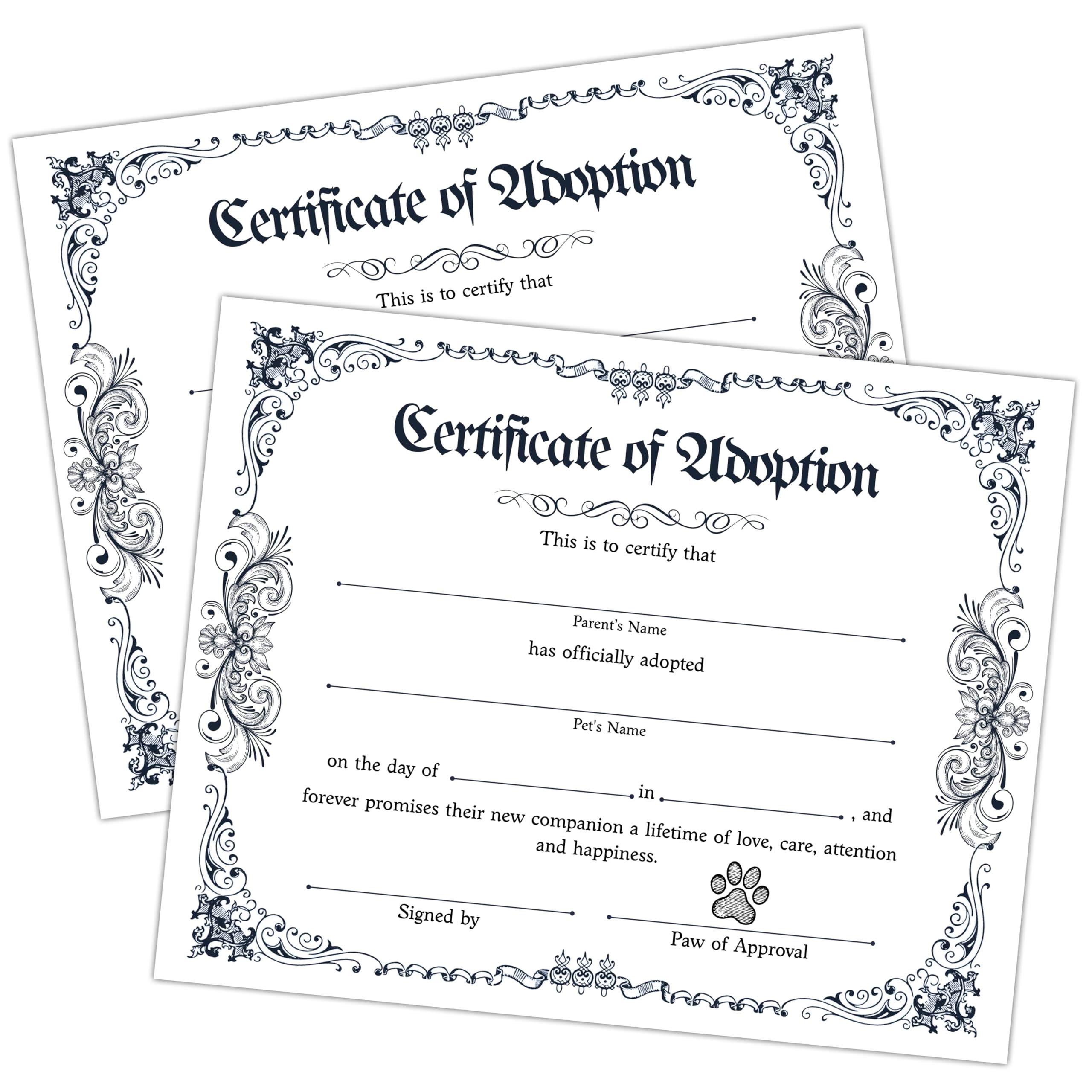 Pet Certificates of Adoption, 10 Pcs Vintage Adoption Certificate, Adopt A Pet Certificate for Girl Boy, Dog and Cat Party Supplies & Favors, Adoption