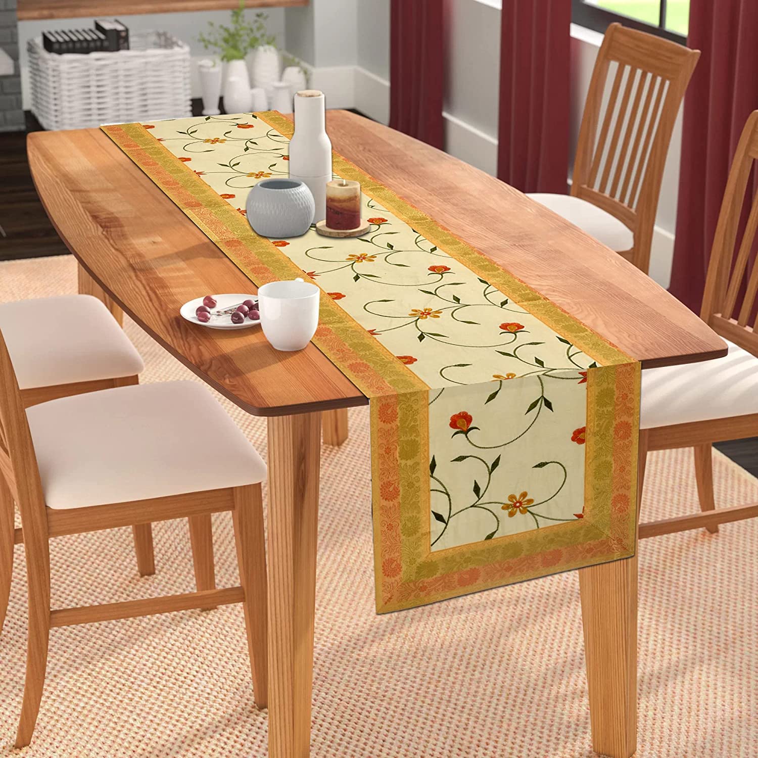 table runner 「立涌に金彩蝶」　帯リメイク　正絹　長尺 Amazon.com: Hand Embroidery Silk Table Runner & Table Cloth Table