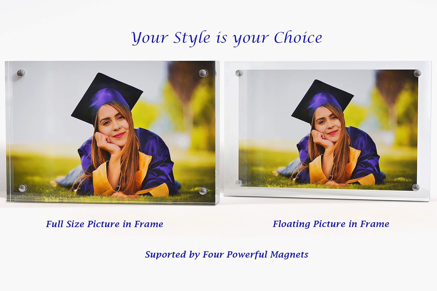 MIRA-K | Crystal Memories | Acrylic Picture Frame 6x8 with Magnetic Closure | Lucite Photo Frame for Tabletop | Decorative Display for Tickets, Postcards and Awards