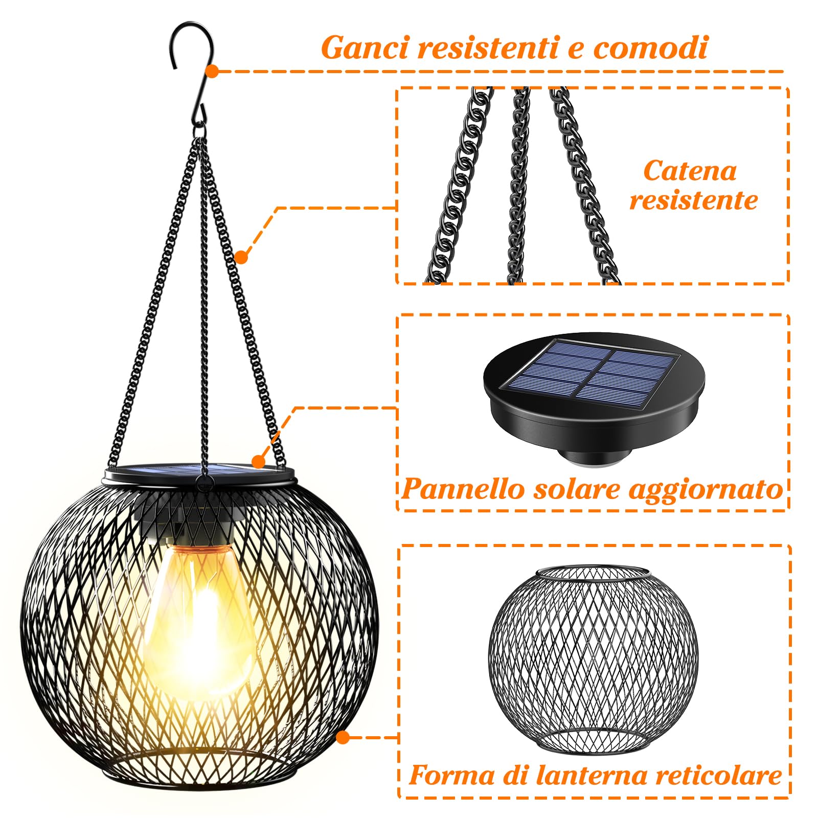 Lanterne Solari da Esterno,Ortiny 2 Pezzi Lanterne da Esterno con IP 65 Lanterne Halloween Ideale per Matrimoni Giardino Natale Feste Patio Eventi per IInterni ed Esterni Decorazioni(Bianco caldo)