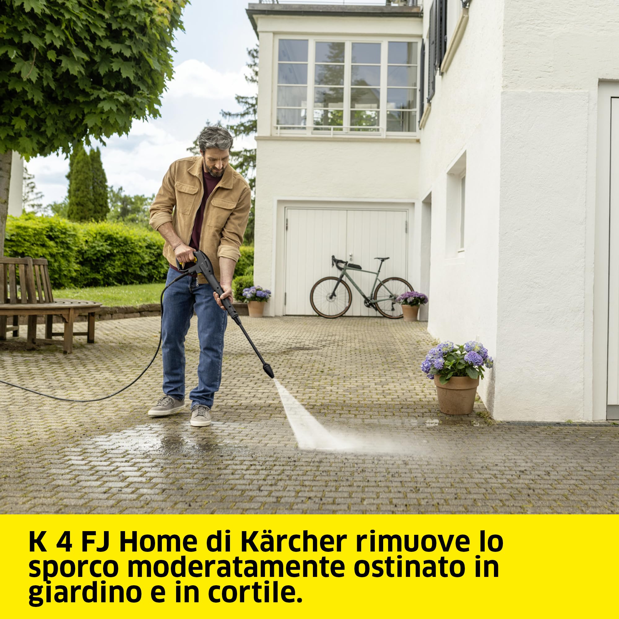 Kärcher Idropulitrice K 4 FJ Home, pressione: max. 130 bar, portata: 420 l/h, superficie: 30 m²/h, filtro acqua, peso: 5,7 kg, pistola ad alta pressione, ugello rotante e per schiuma, kit per la casa