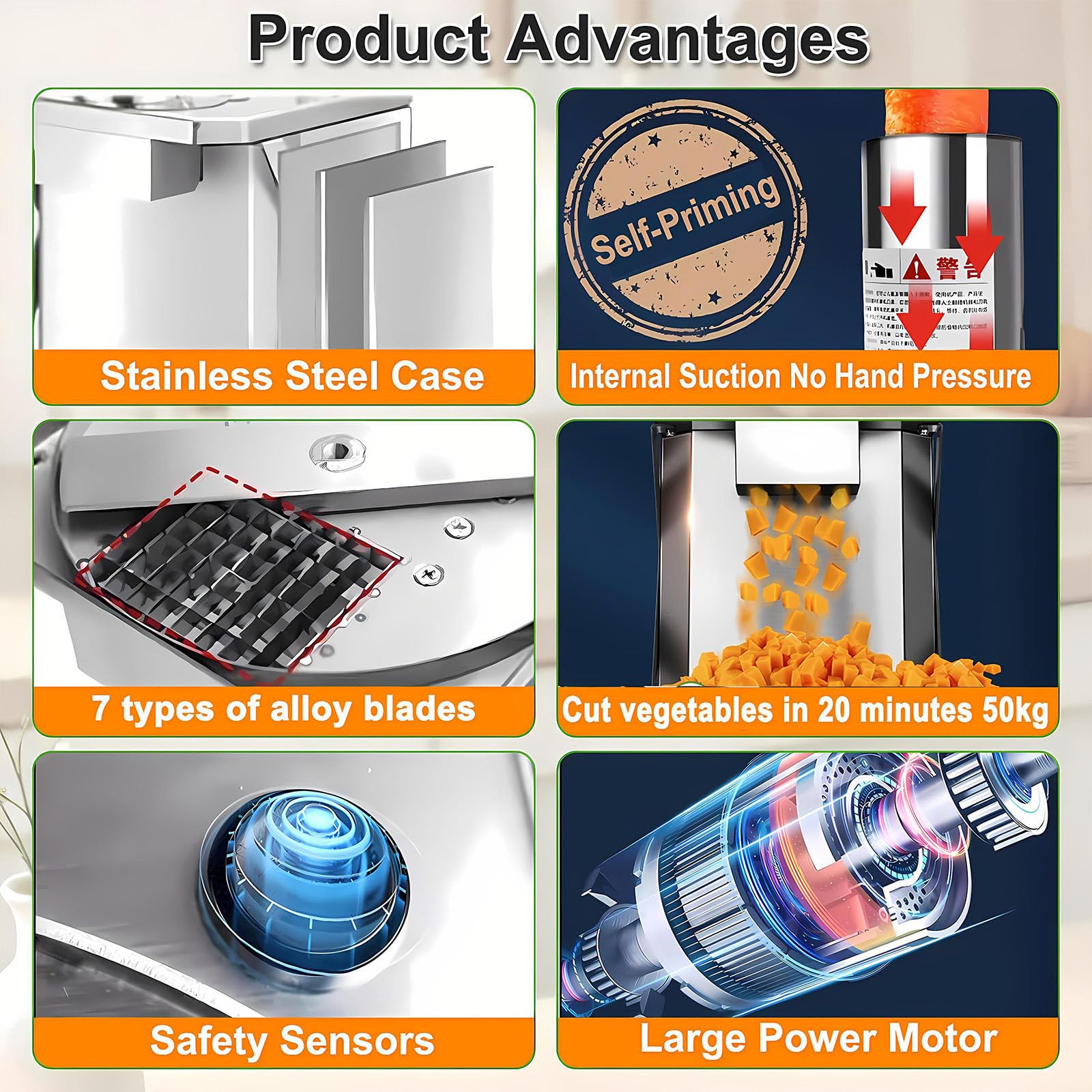 Powerful Stainless Steel Food Processor Electric Vegetable Cutter with Automatic Dicer, Ideal for Commercial Kitchen Equipment High Efficiency