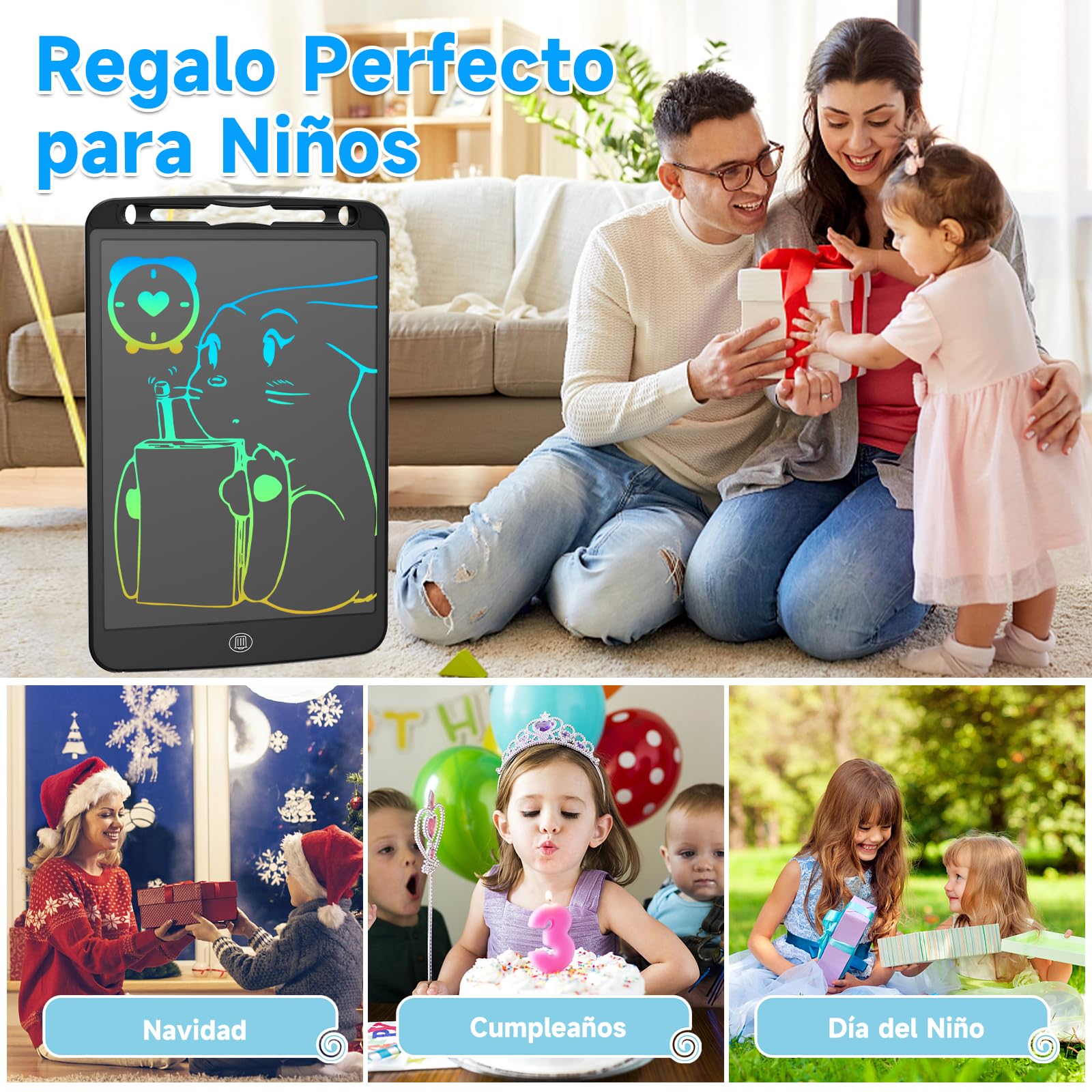 Tableta de Escritura LCD 10 Pulgadas Bloc de Dibujo Electrónico Portátil para Niños (Negro)