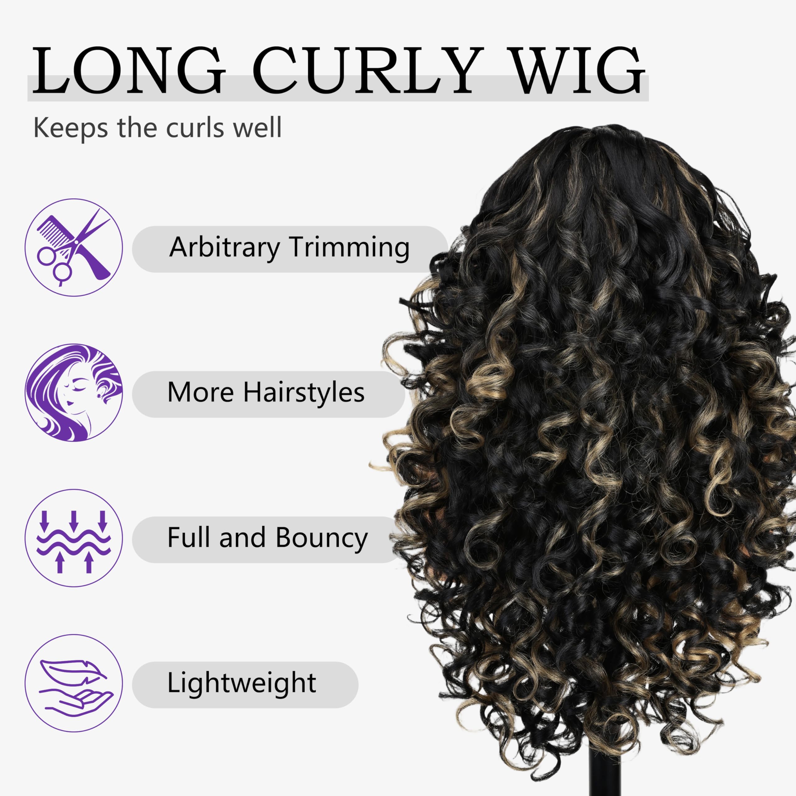 SOKU Long Curly Glueless Lace Front Wig with HD Lace