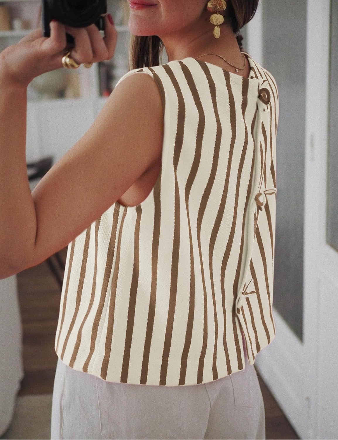 Xiaoxuemeng Womens Striped Top Sleeveless Cotton Tank Top Crewneck Casual Summer Vests