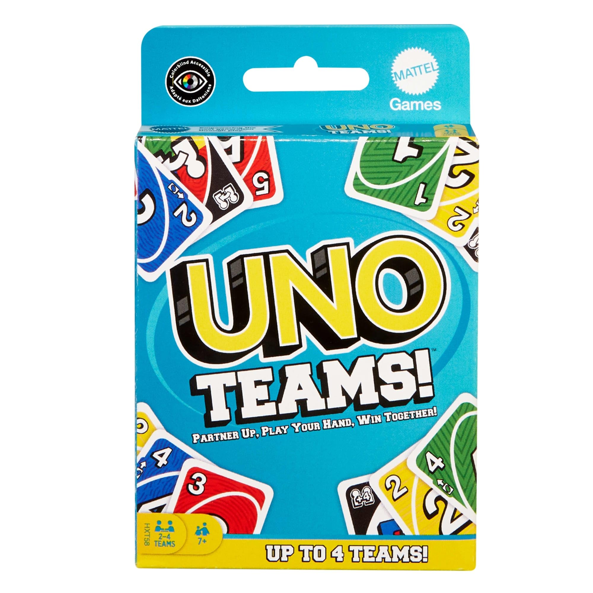 UNO Teams Card Game for Family Nights, Game Nights, Travel, Camping & Parties for Players 7 And Up In Up To Four Teams, With Cards Any Colorblind Player Can Use