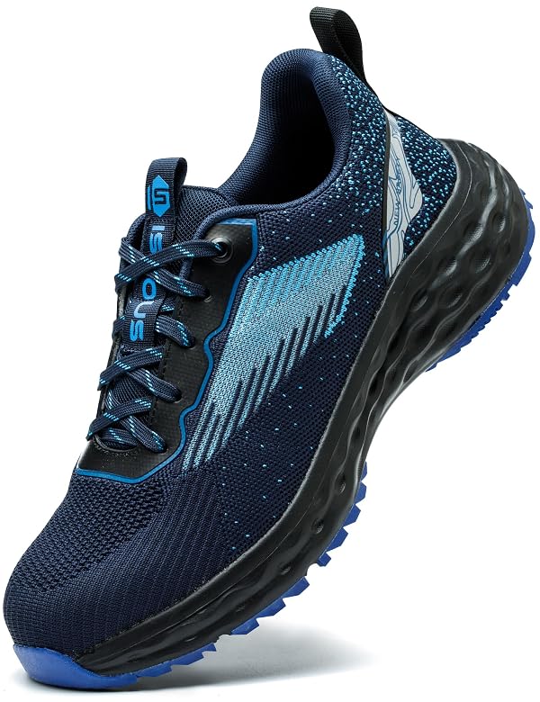 ISOOUS Steel Toe Shoes for Men Non Slip Work Shoes Women Lightweight Comfortable Safety Work Shoes for Men Puncture Proof Steel Toe Sneakers for Construction Navy Blue by ISOOUS - Used condition - US$41.62