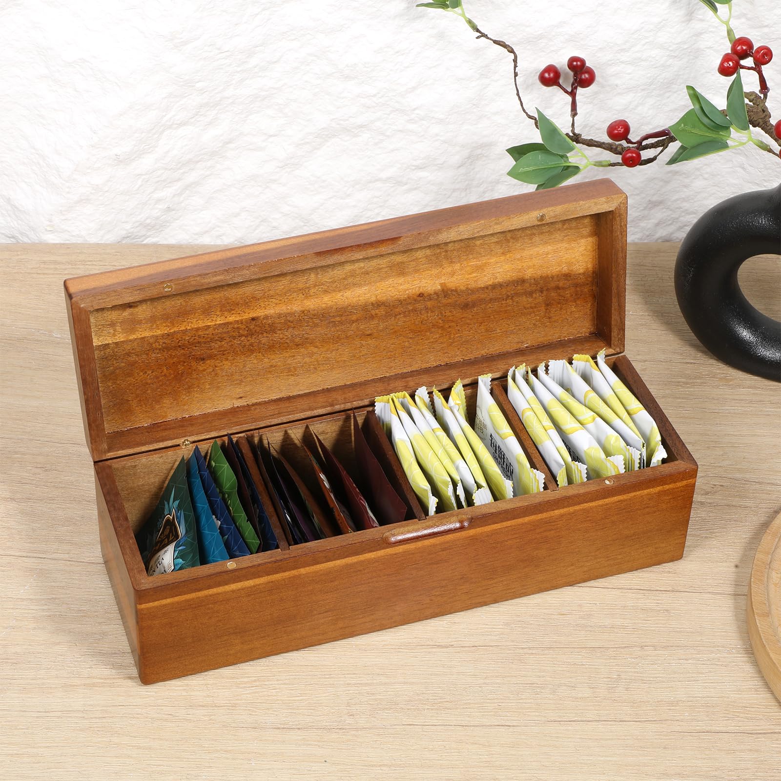 Organisateurs de sachets de thé en bois d'acacia - Boîtes de rangement pour sachets de thé, sachets de thé, boîtes de rangement pour sachets de thé, boîtes à thé, boîtes à thé, boîtes de rangement de