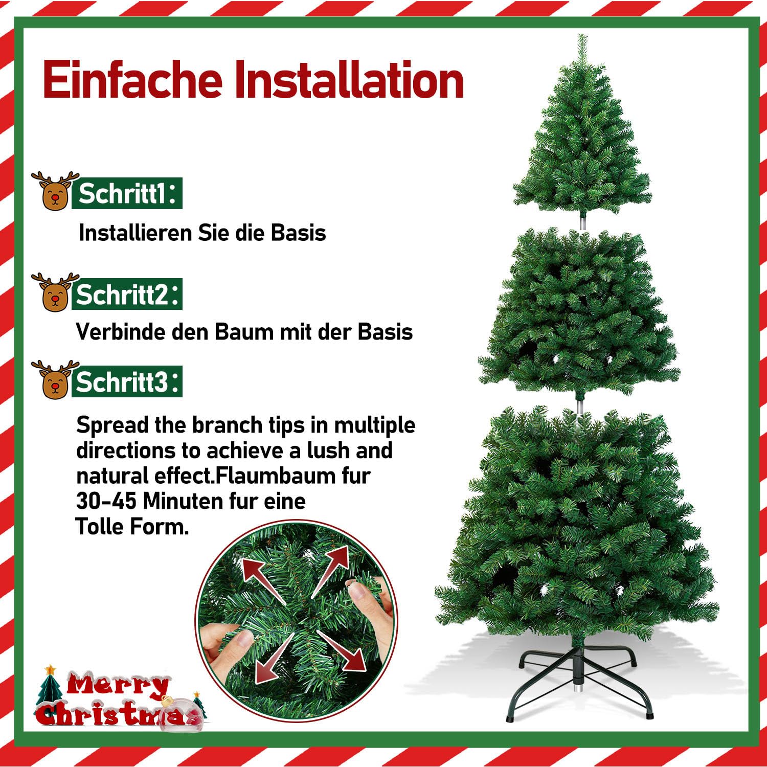 Randaco Albero di Natale artificiale, 210 cm, con 1000 rametti, in PVC ignifugo, decorazione natalizia, verde