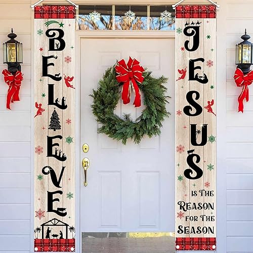 AIBIIN Christmas Jesus Porch Banner Believe Jesus is the Reason