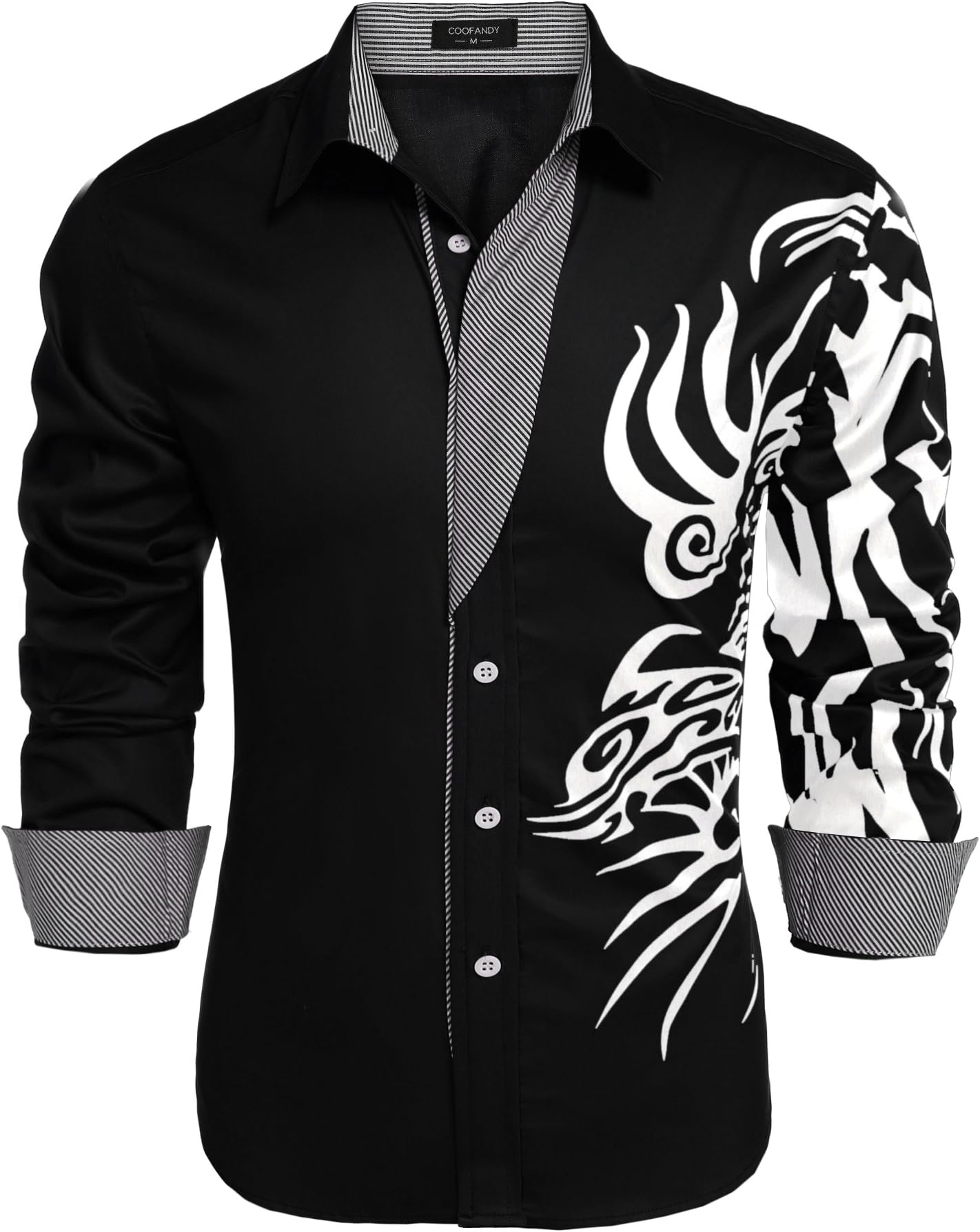 Men's Print Button Down Dress Shirt Fashion Long Sleeve Casual Shirts