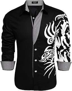 COOFANDY Men's Print Button Down Dress Shirt Fashion Long Sleeve Casual Shirts