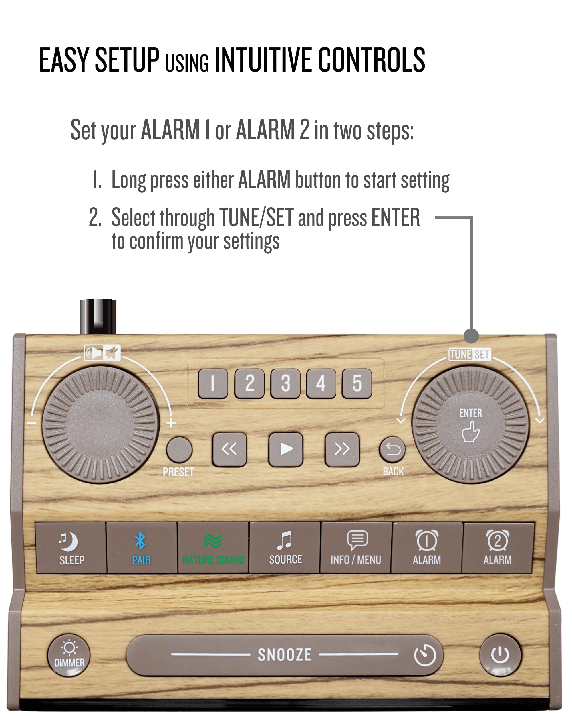 Soundfreaq Sound Rise DAB, SFQ-17: Radio despertador de cabecera y altavoz Bluetooth, con radio DAB+/FM, carga USB rápida, alarma dual, pantalla grande, sonido natural