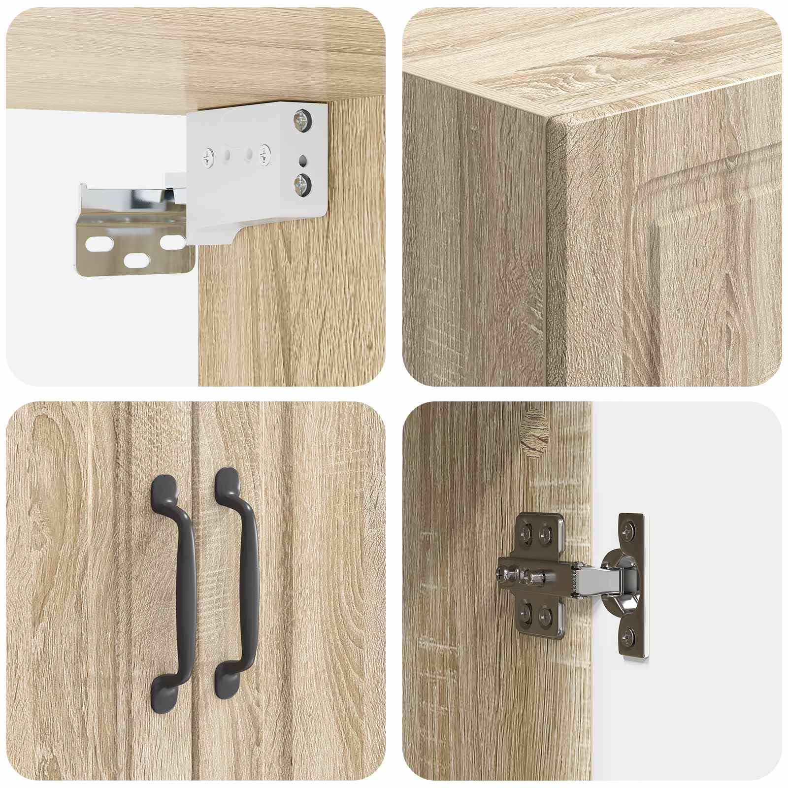 Wandschrank Sonoma-Eiche Holzwerkstoff 59 x 31 x 60 cm mit 2 Türen, Regal und Stauraum, vielseitiger Schrank für Wohnzimmer, Büro, Diele, Küche, Schlafzimmer, Flur, Keller