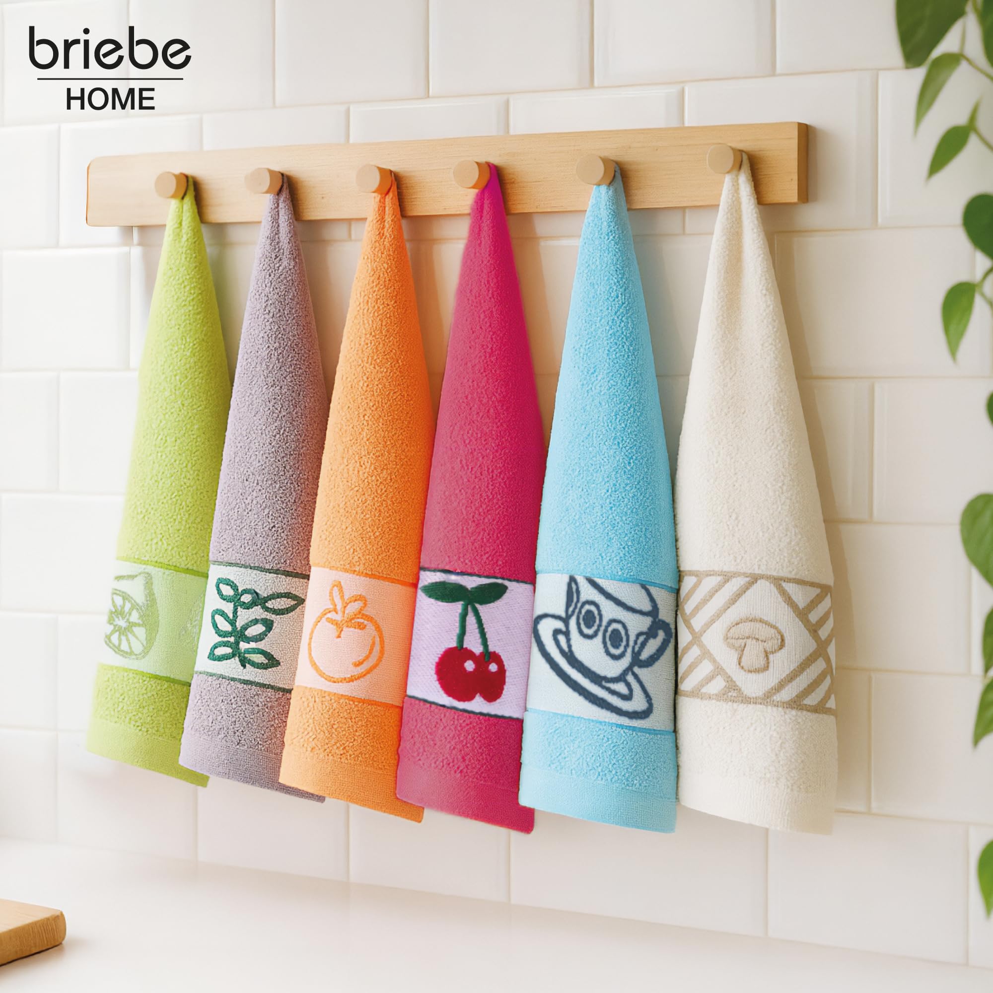 briebe Home 12 Ściereczek Kuchennych Frotte 100% bawełna, 50x45cm, Wykonane w Portugalii, Wielokolorowe z Haftowanym Wzorem, Komplet Miękkich Ściereczek