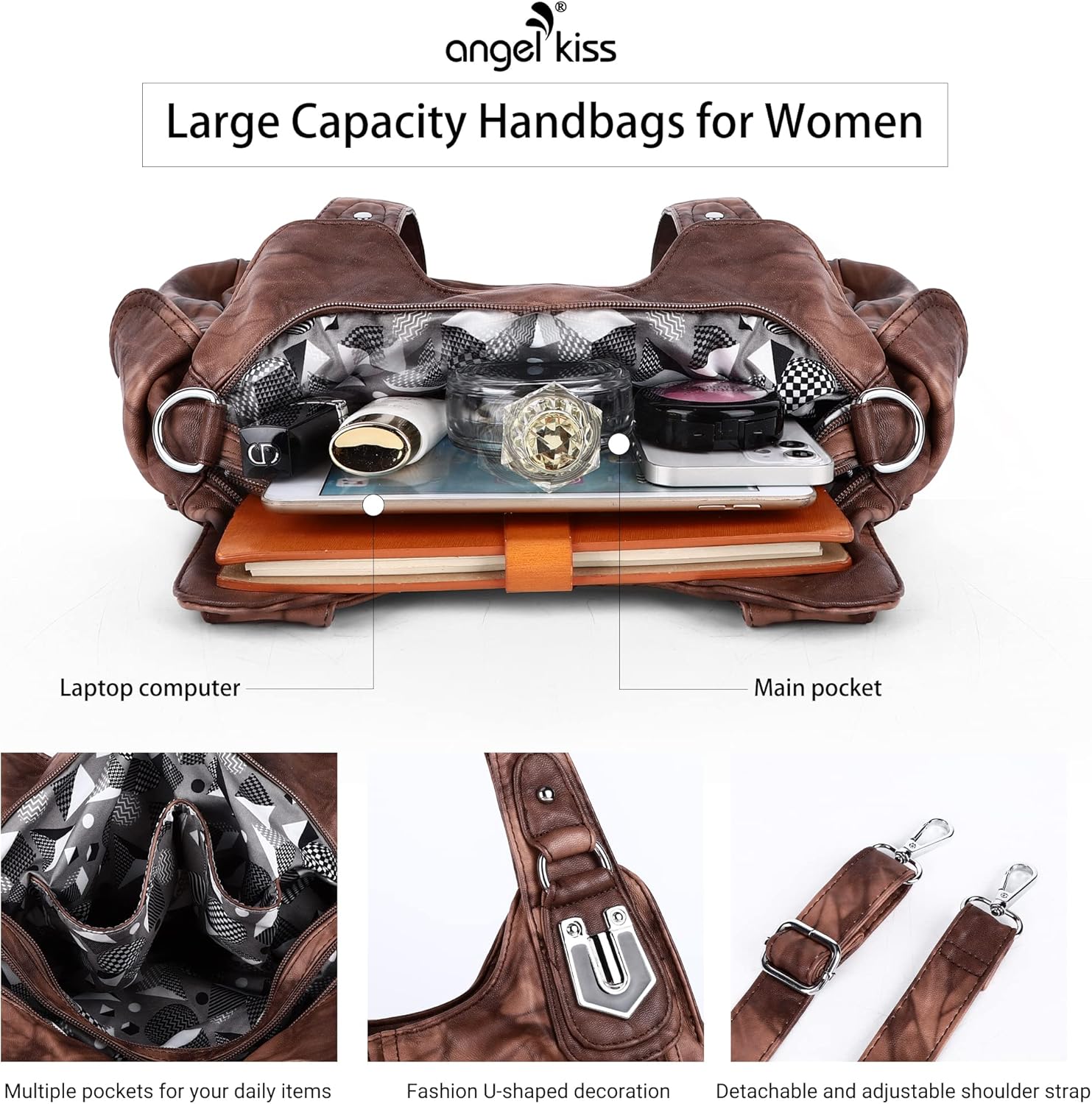 Angel Kiss Purses and Handbags for Women Washed Vegan Leather Crossbody Hobo Satchel Shoulder Tote Purse