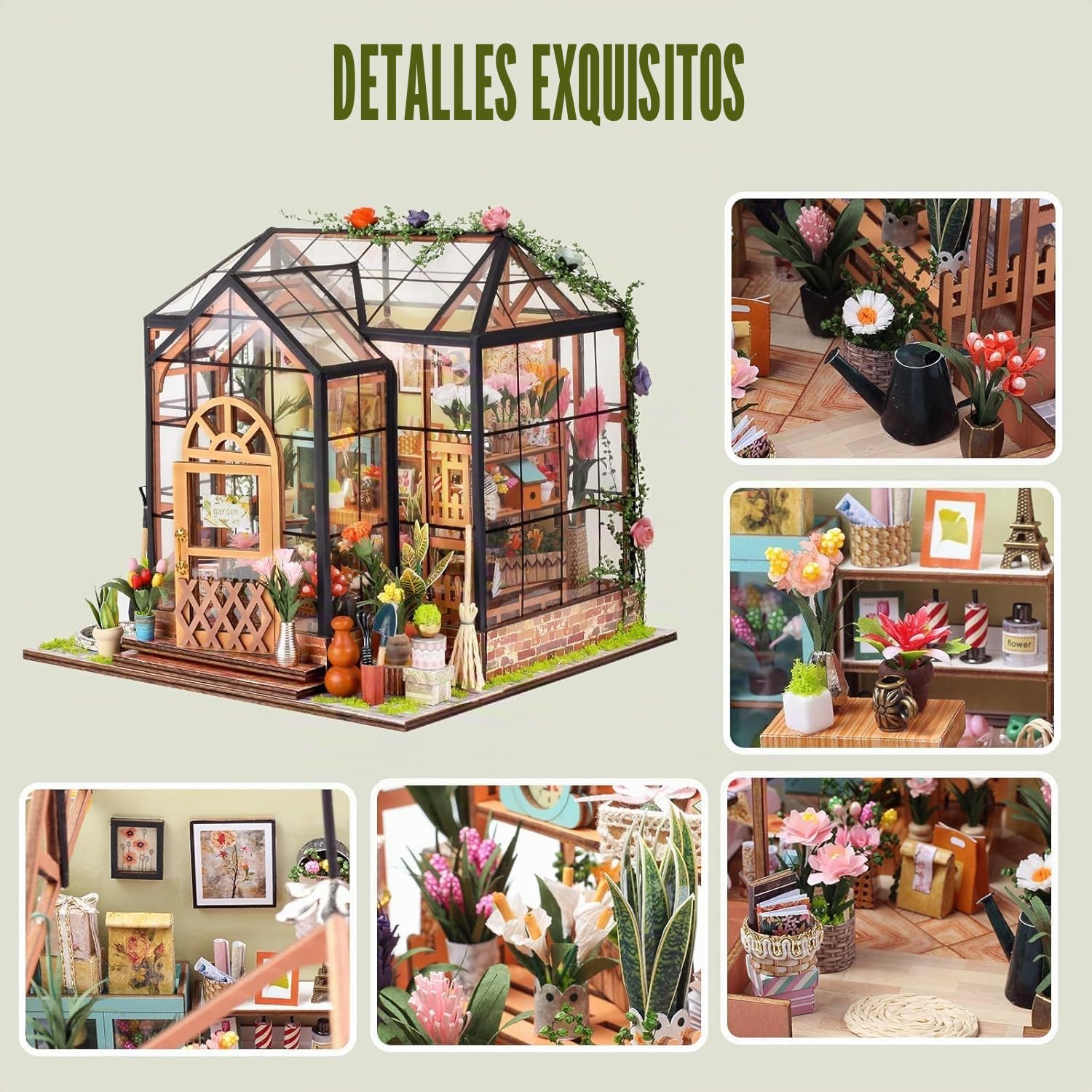 Casa de muñecas en Miniatura DIY con Muebles: Kits de Cocina de Invernadero de Madera con luz, Rompecabezas 3D Mini Modelo de casa de Madera Muebles en Miniatura Diorama Regalos de cumpleaños para | Rompecabezas 3D Mini Modelo con Muebles – Diorama – Rega