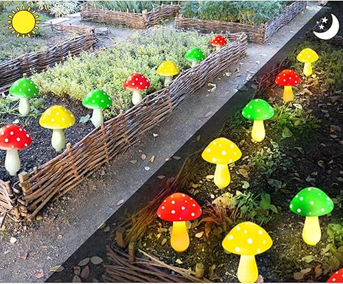 Miniatura 7 de Abkshine Luces Solares de Jardín al Aire Libre Mejoradas con Forma de Seta (6 Lámparas de Seta), 8 Modos de Luces de Navidad Impermeables