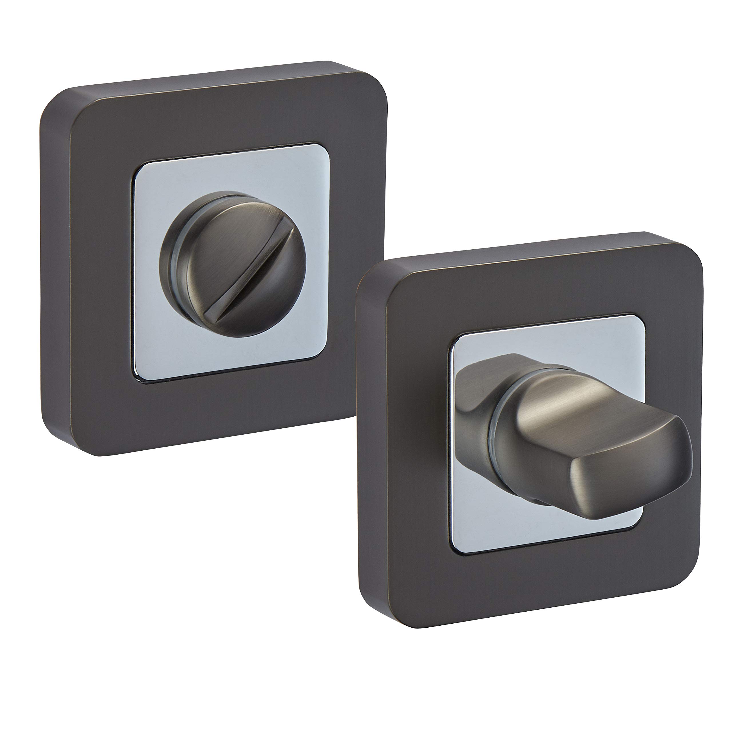 Access Hardware Black,Chrome Square Thumb Turn Bathroom Lock In Duo Black Finish