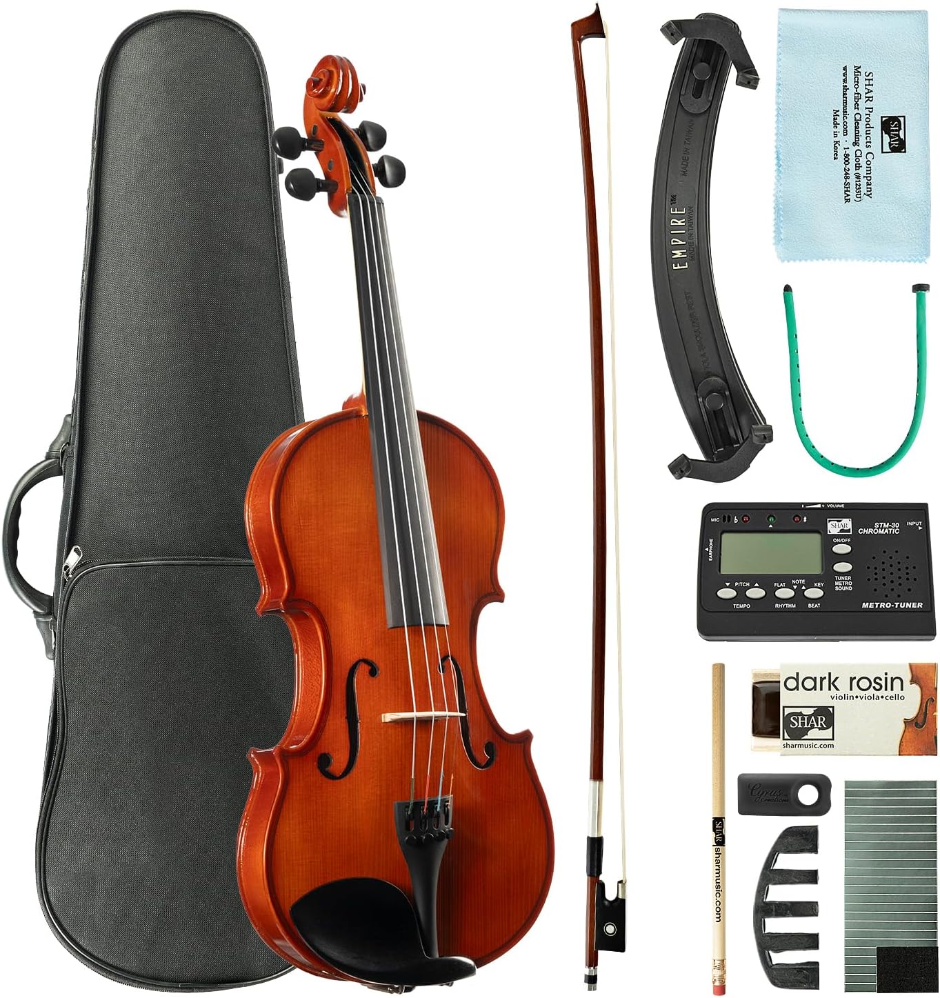 Full Size 4/4 Violin for Beginners, Violins Starter Kit for Student& Adults, Solid Wood Beginners Violin with Case, Bow, Rosin & All Accessories, Complete Handmade Fiddle Set